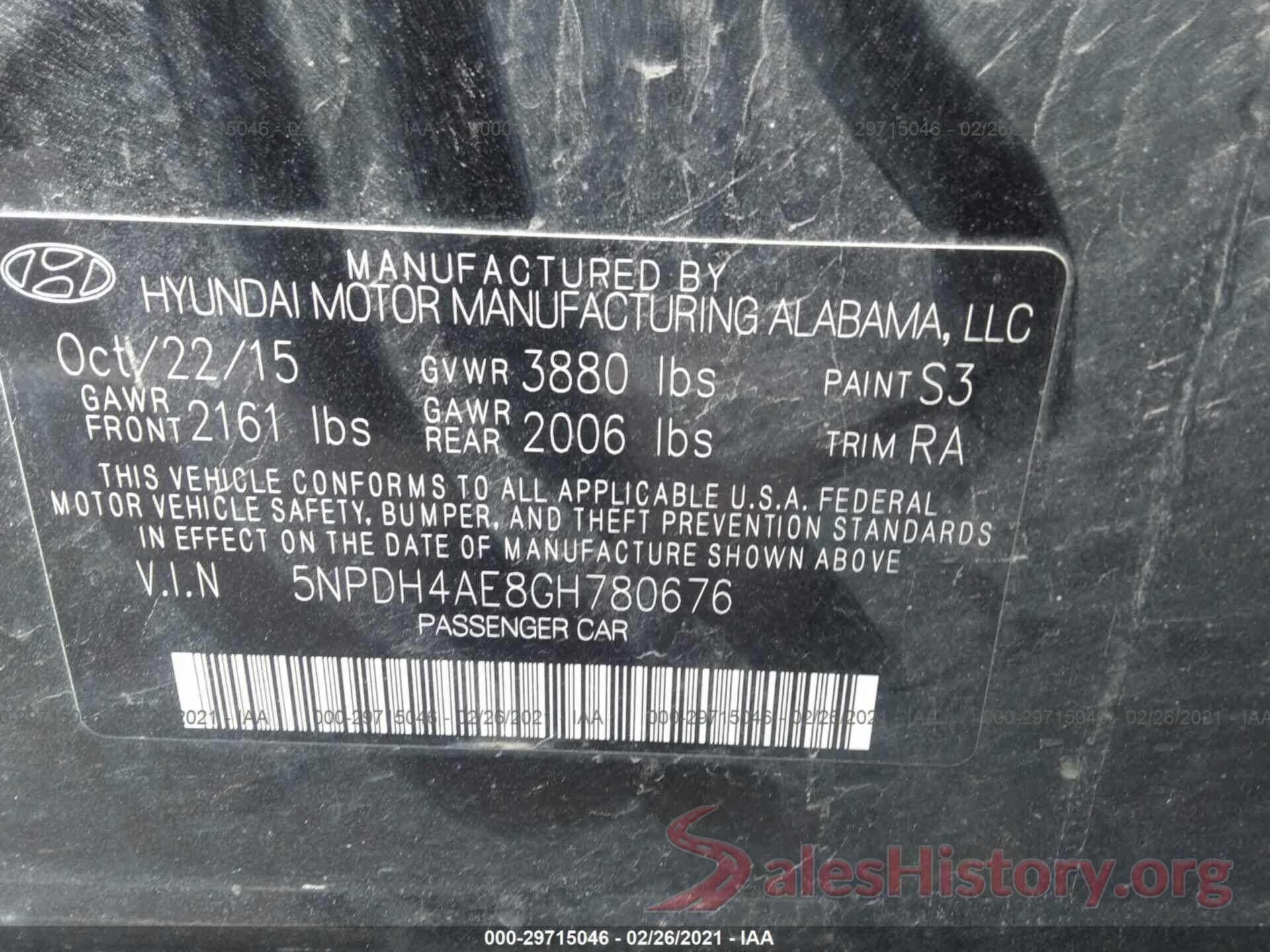 5NPDH4AE8GH780676 2016 HYUNDAI ELANTRA