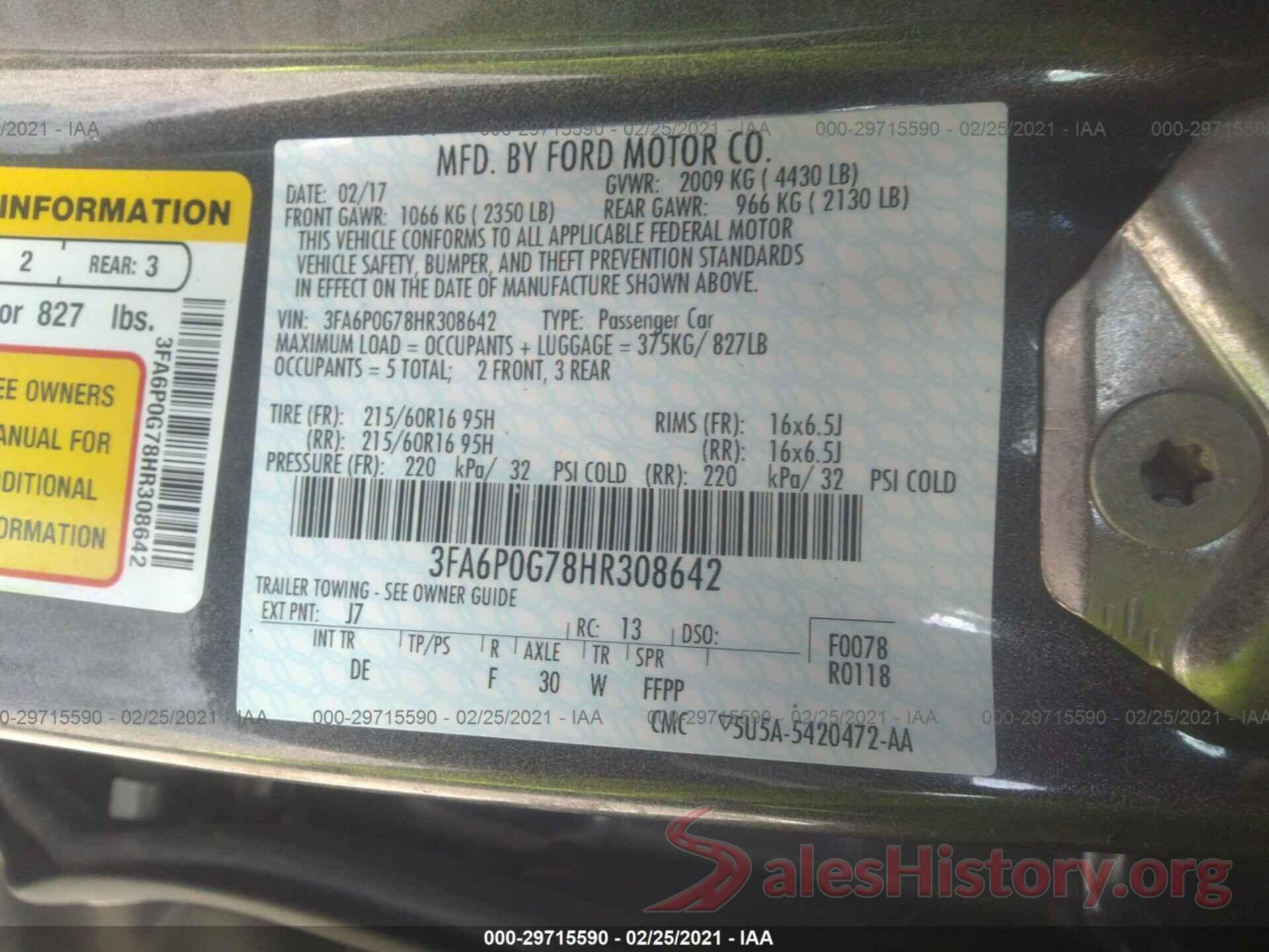 3FA6P0G78HR308642 2017 FORD FUSION