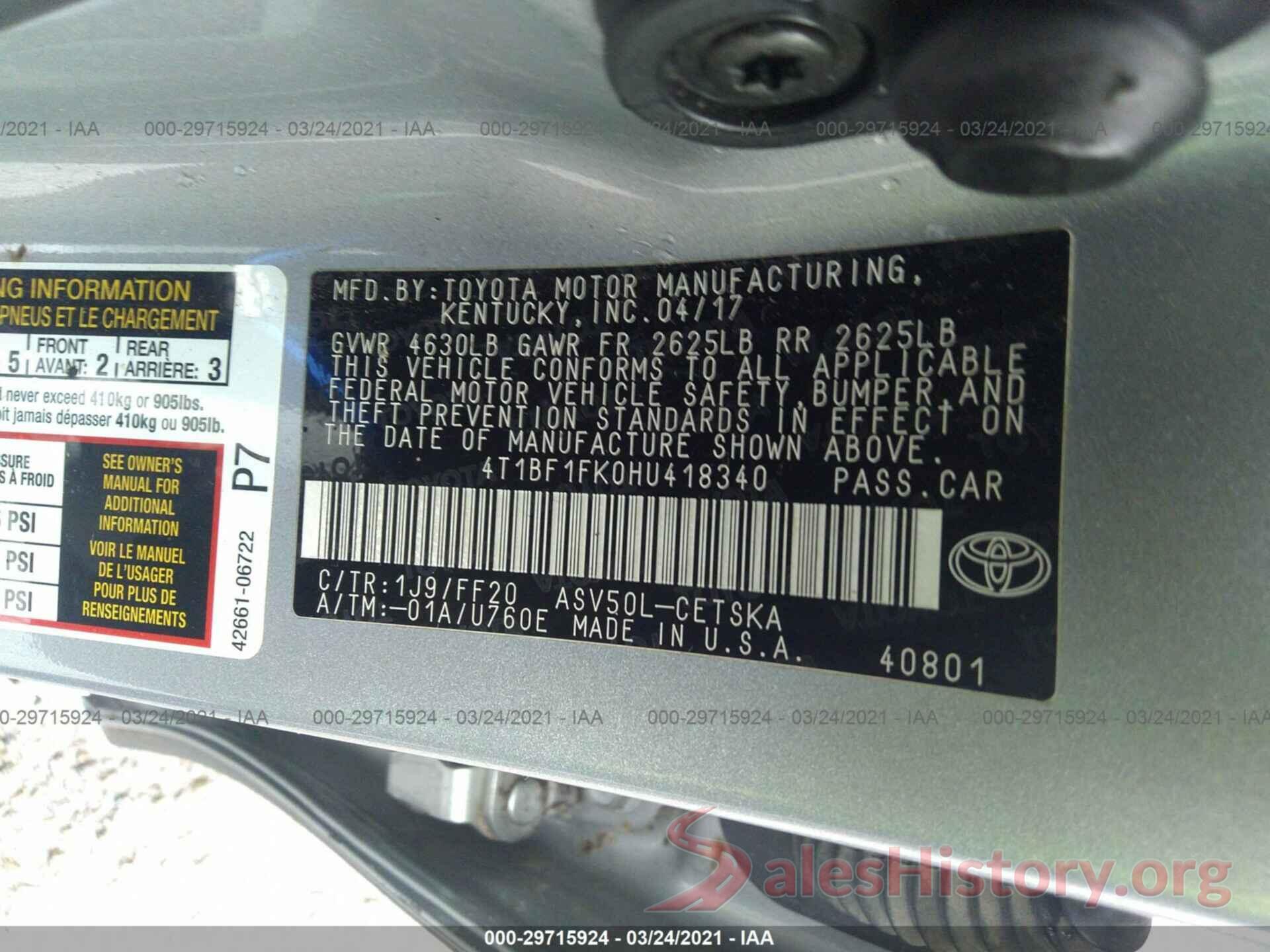 4T1BF1FK0HU418340 2017 TOYOTA CAMRY