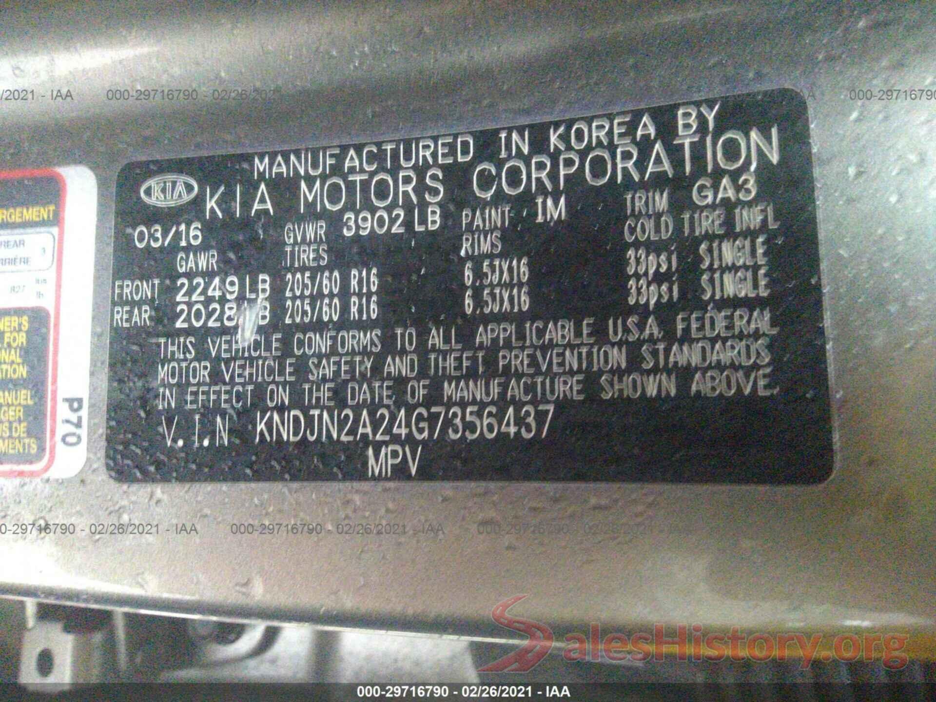 KNDJN2A24G7356437 2016 KIA SOUL