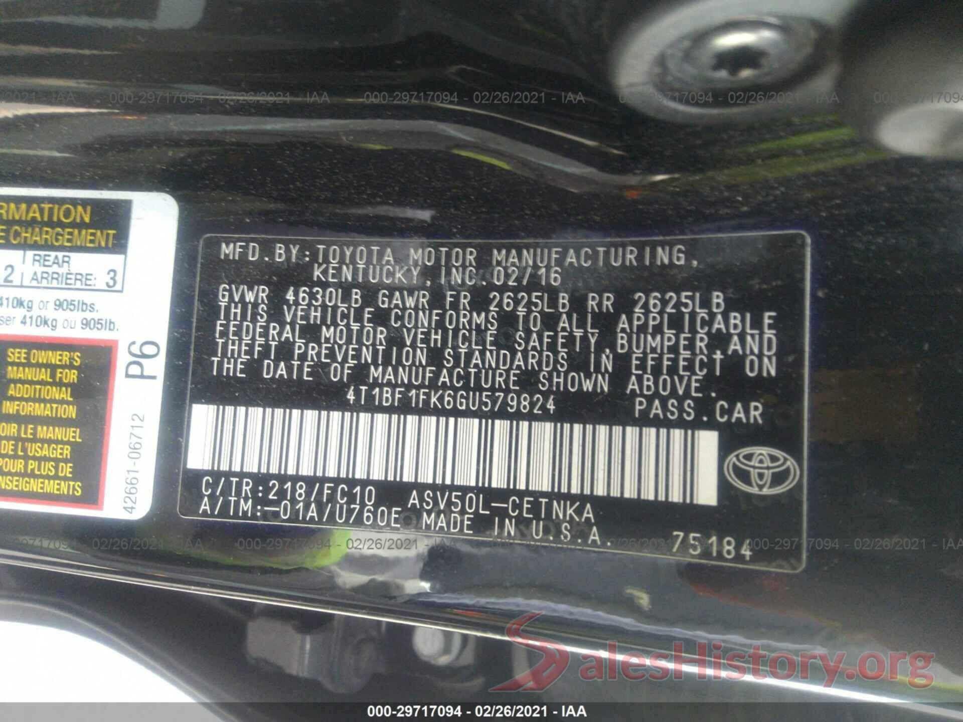 4T1BF1FK6GU579824 2016 TOYOTA CAMRY