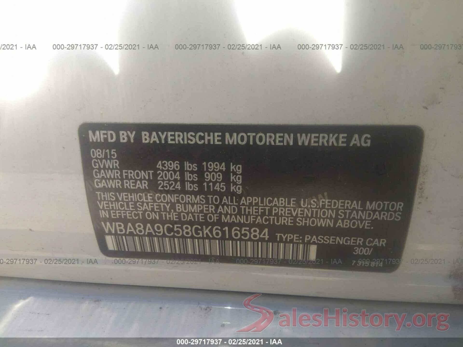 WBA8A9C58GK616584 2016 BMW 3 SERIES