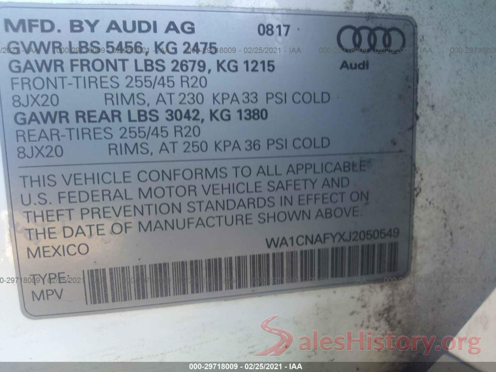 WA1CNAFYXJ2050549 2018 AUDI Q5