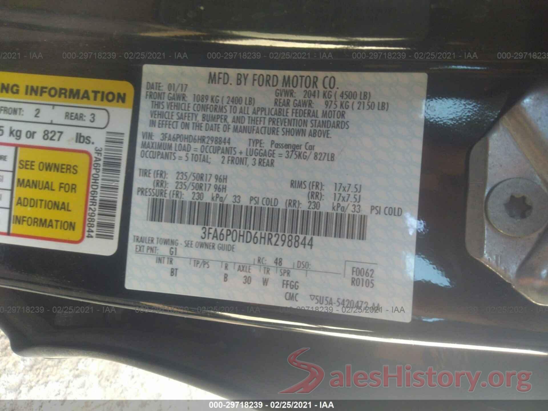 3FA6P0HD6HR298844 2017 FORD FUSION