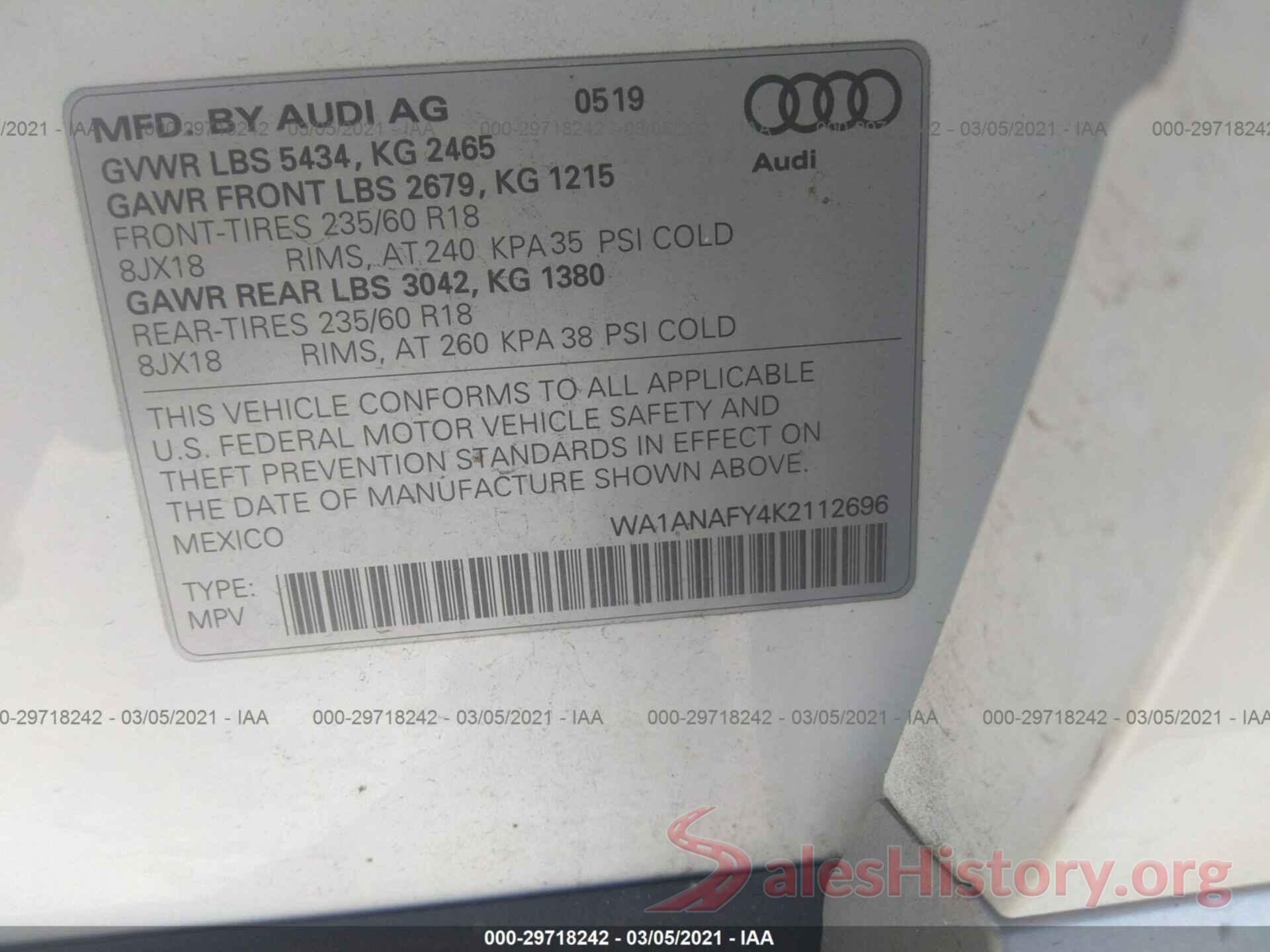 WA1ANAFY4K2112696 2019 AUDI Q5