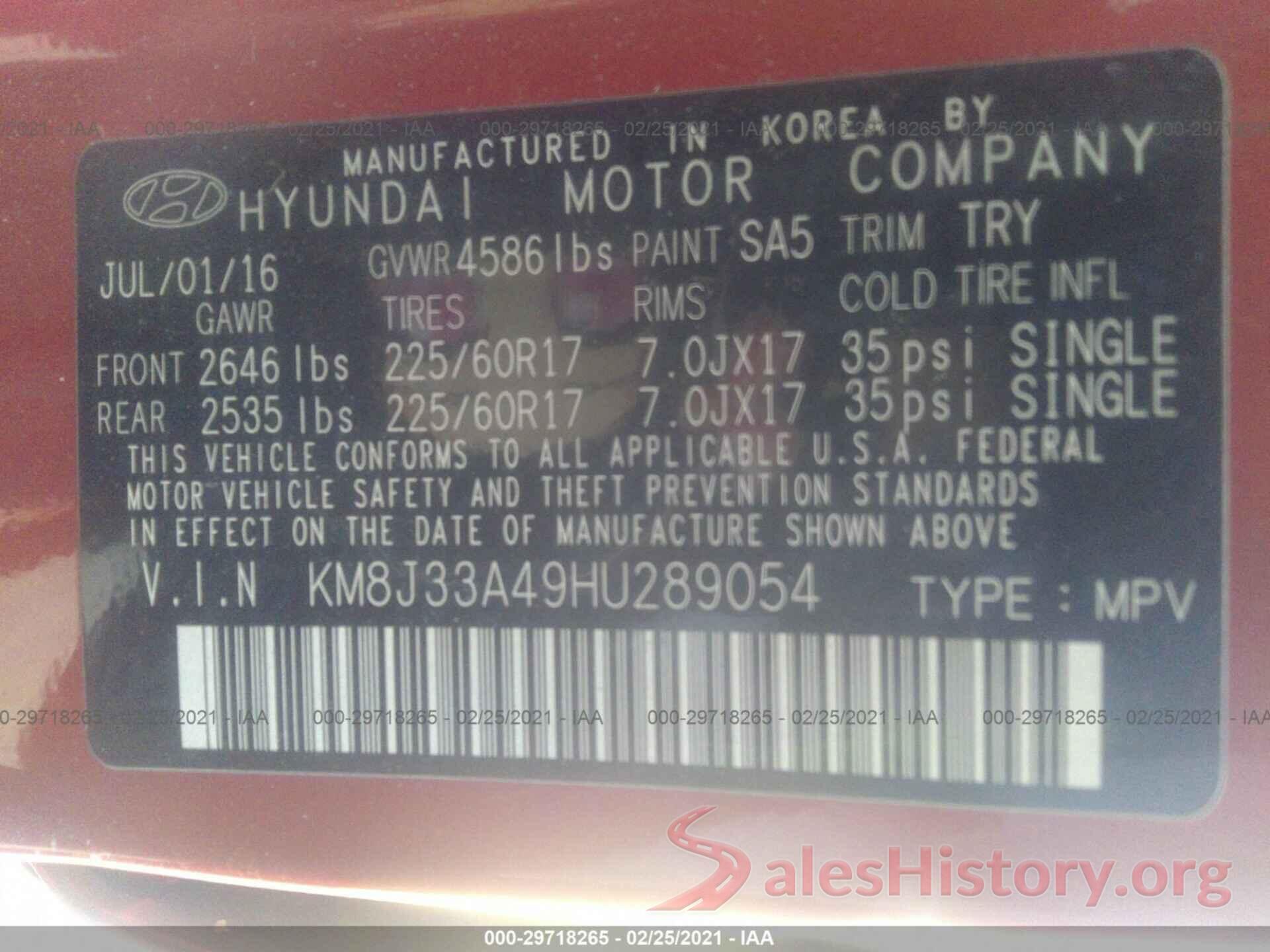 KM8J33A49HU289054 2017 HYUNDAI TUCSON