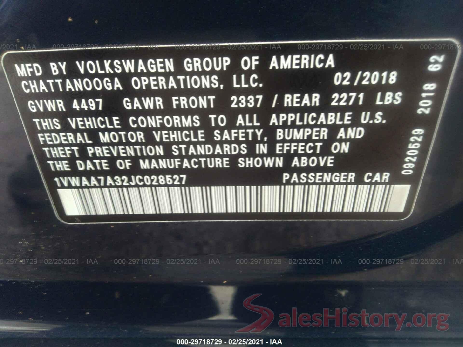 1VWAA7A32JC028527 2018 VOLKSWAGEN PASSAT