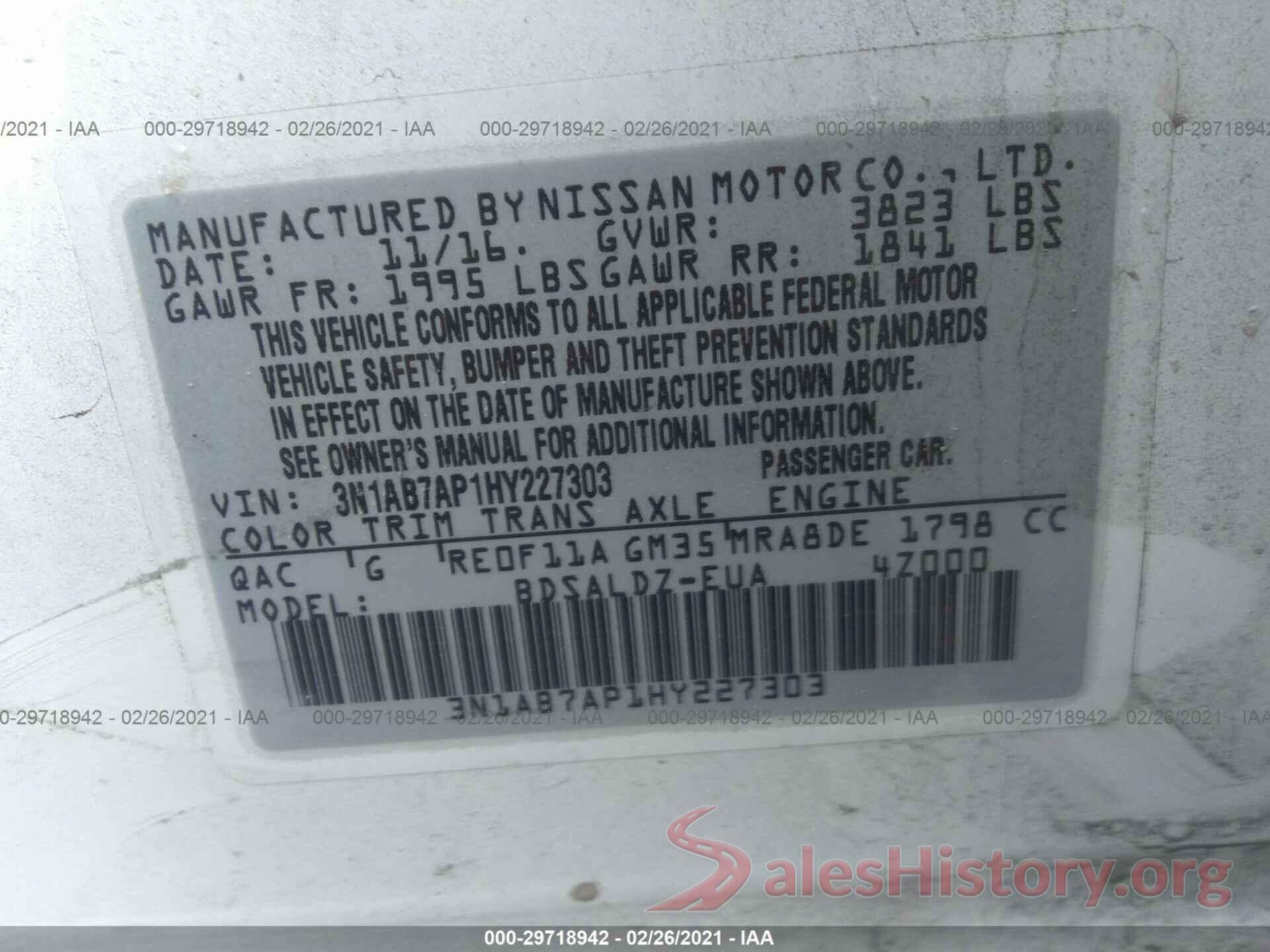 3N1AB7AP1HY227303 2017 NISSAN SENTRA