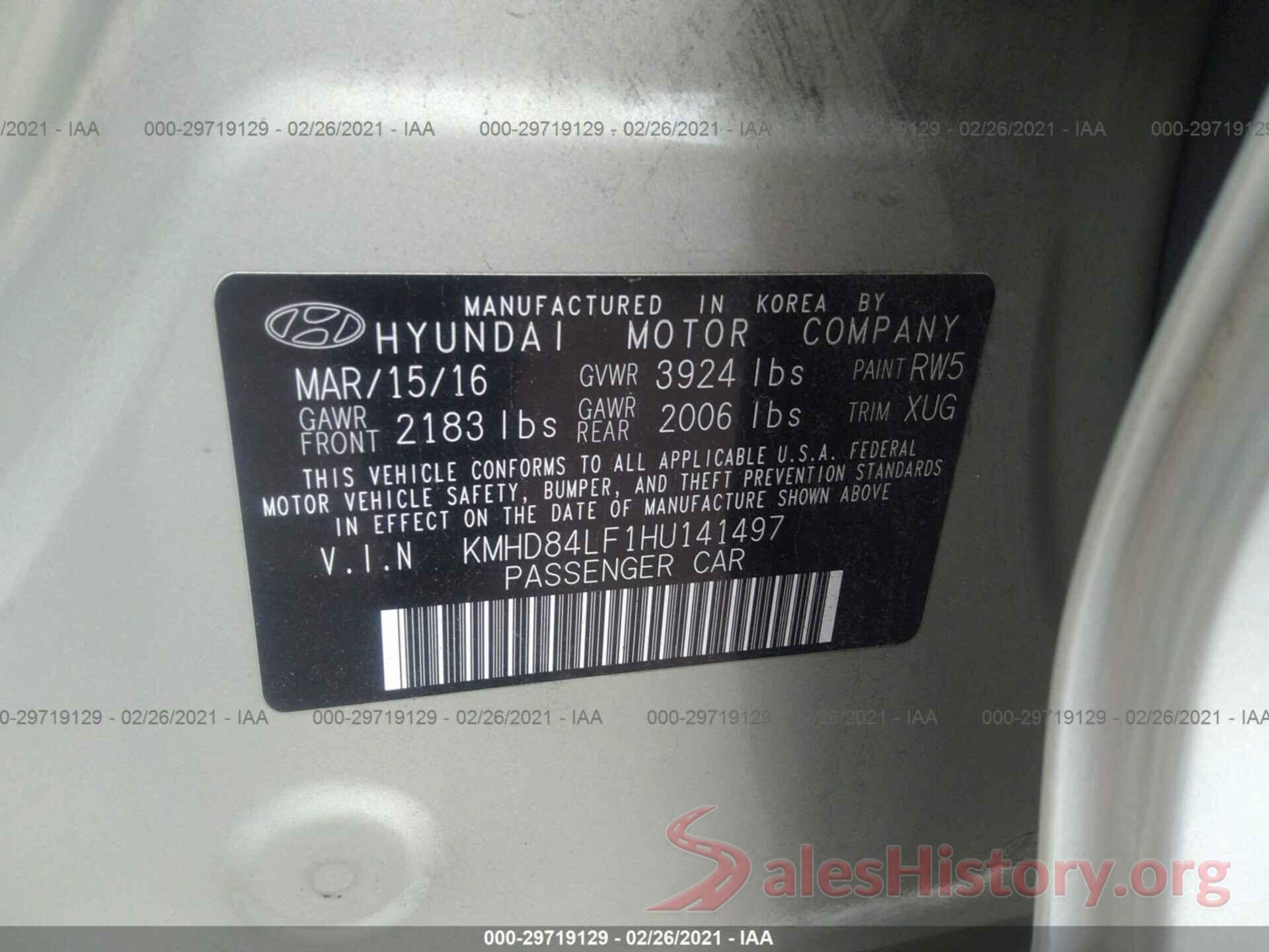 KMHD84LF1HU141497 2017 HYUNDAI ELANTRA