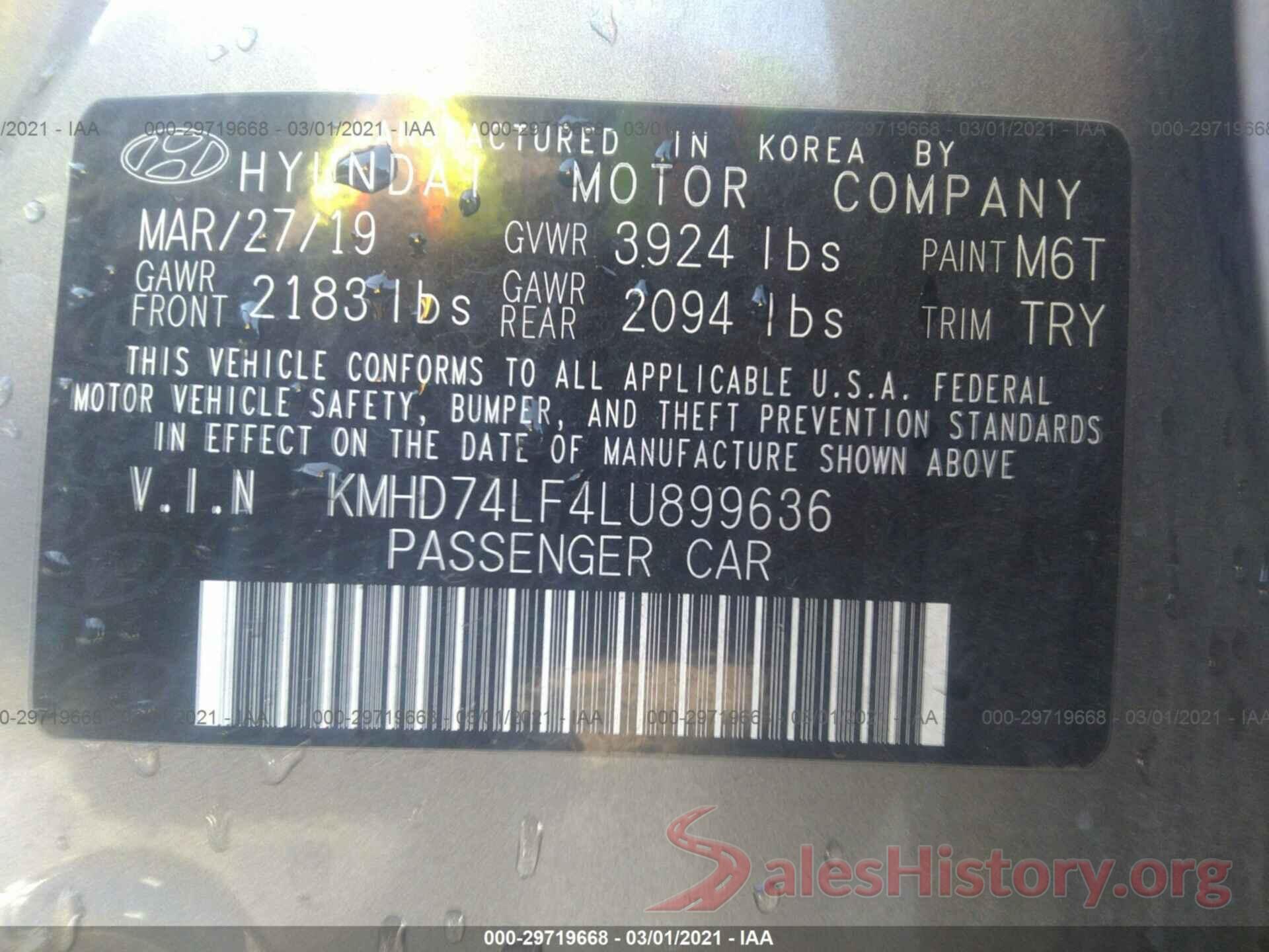 KMHD74LF4LU899636 2020 HYUNDAI ELANTRA