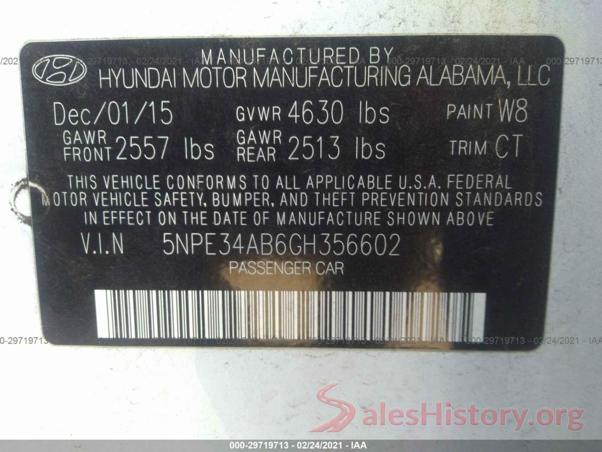 5NPE34AB6GH356602 2016 HYUNDAI SONATA