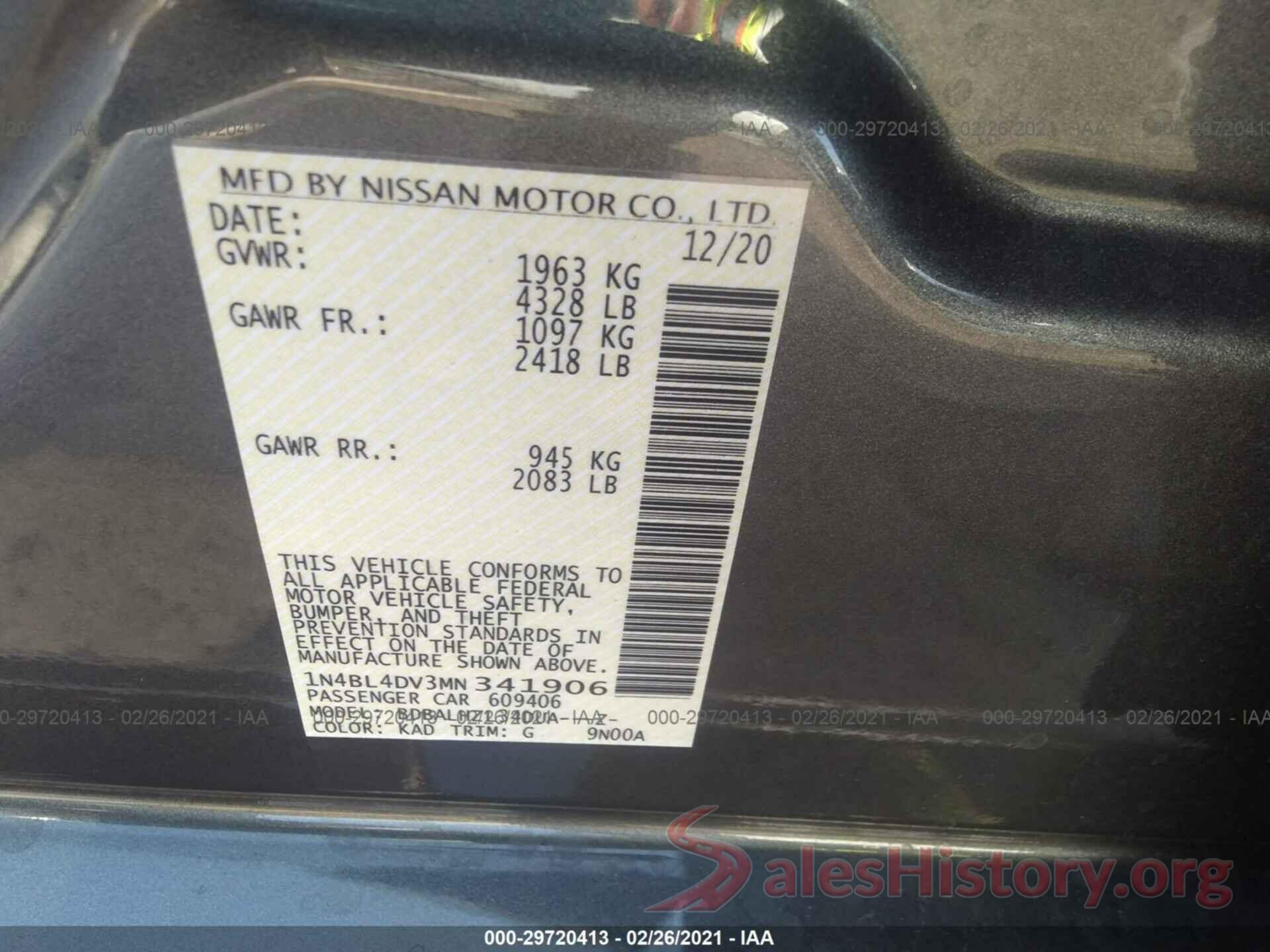 1N4BL4DV3MN341906 2021 NISSAN ALTIMA