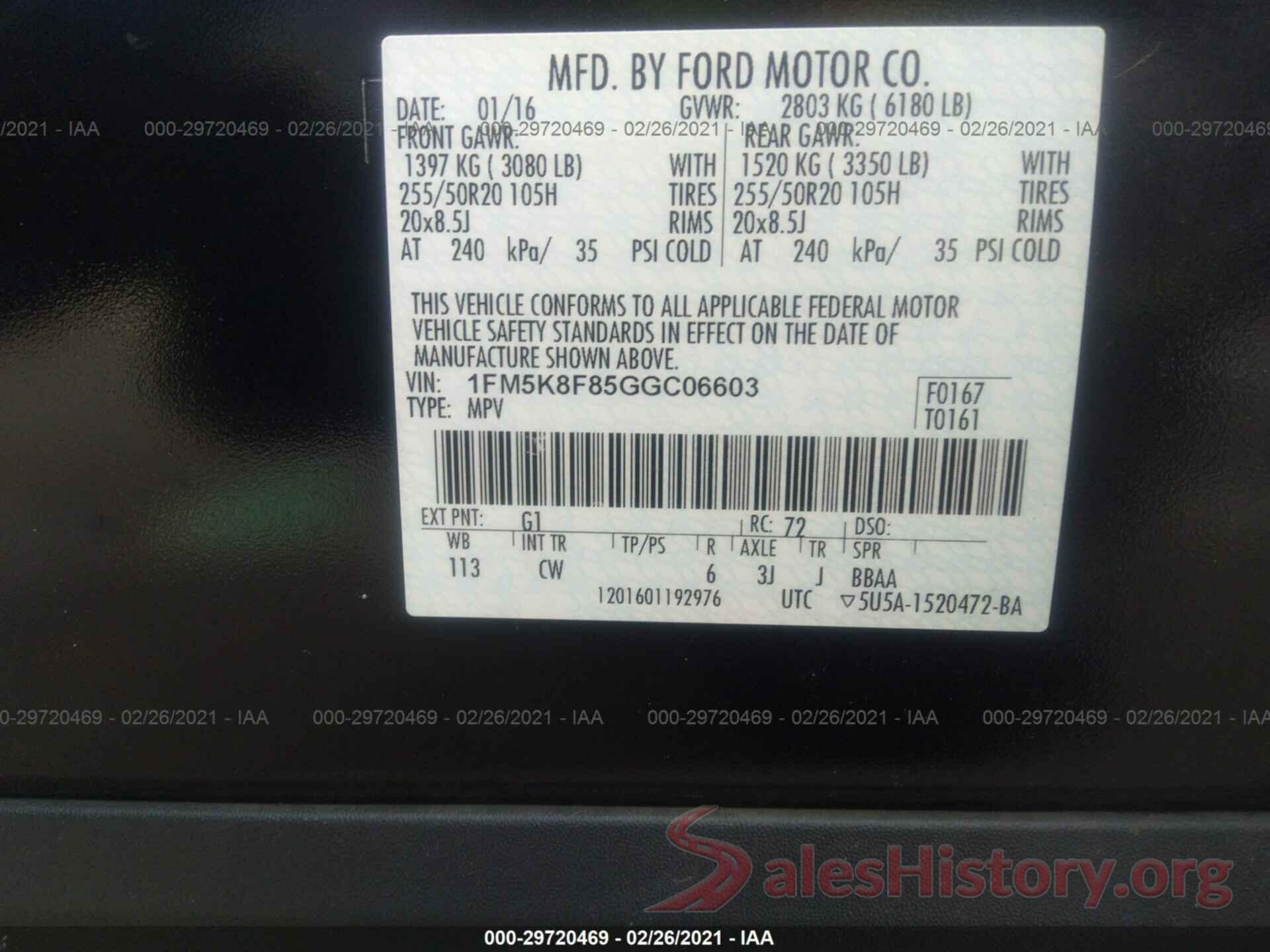 1FM5K8F85GGC06603 2016 FORD EXPLORER