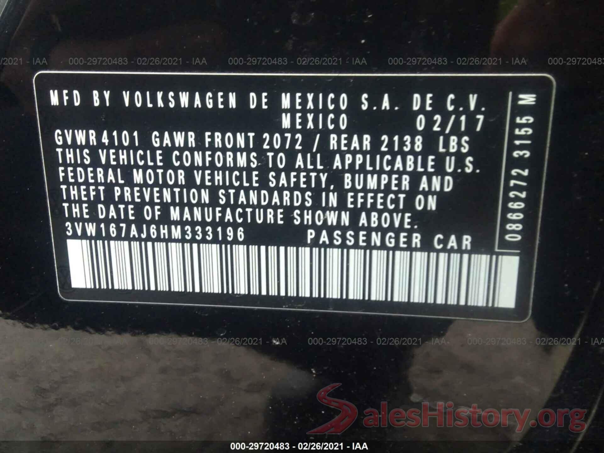 3VW167AJ6HM333196 2017 VOLKSWAGEN JETTA