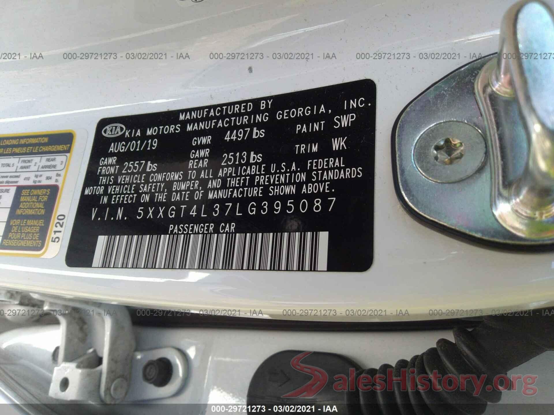 5XXGT4L37LG395087 2020 KIA OPTIMA