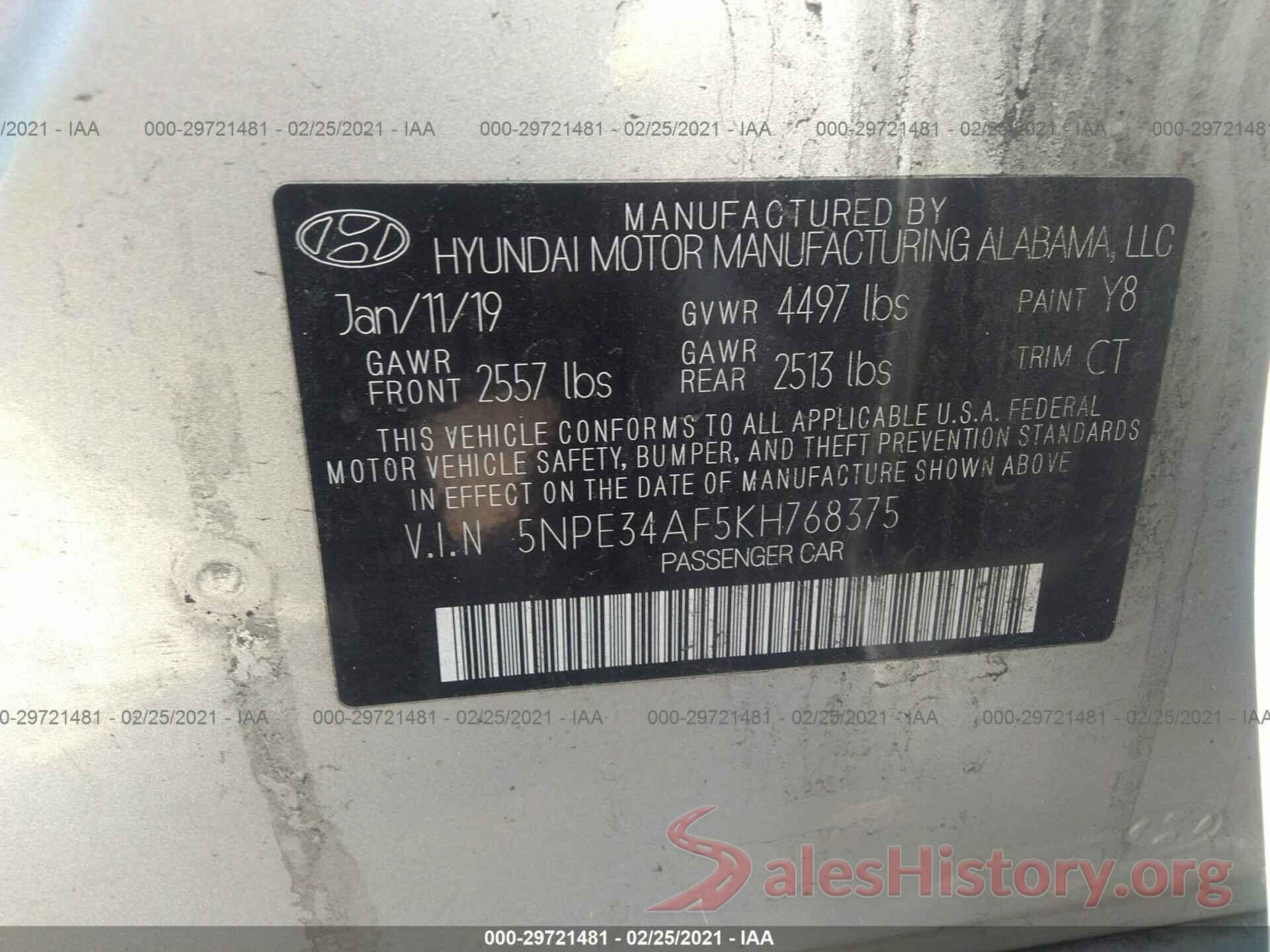 5NPE34AF5KH768375 2019 HYUNDAI SONATA