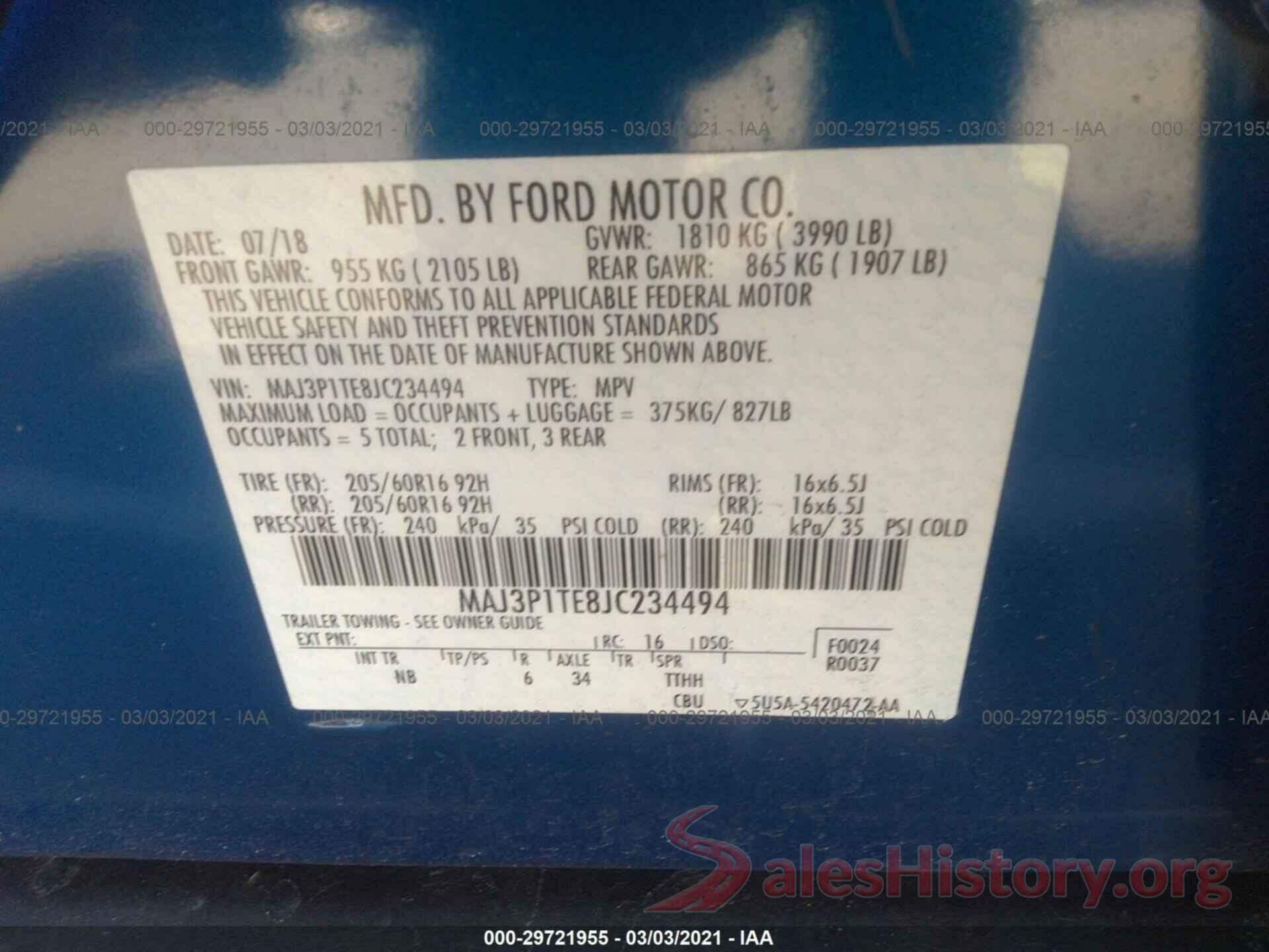 MAJ3P1TE8JC234494 2018 FORD ECOSPORT