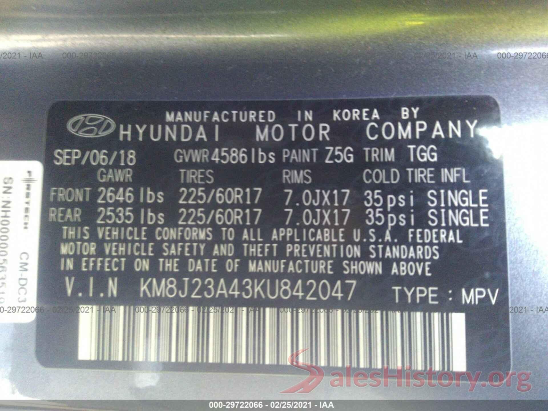 KM8J23A43KU842047 2019 HYUNDAI TUCSON