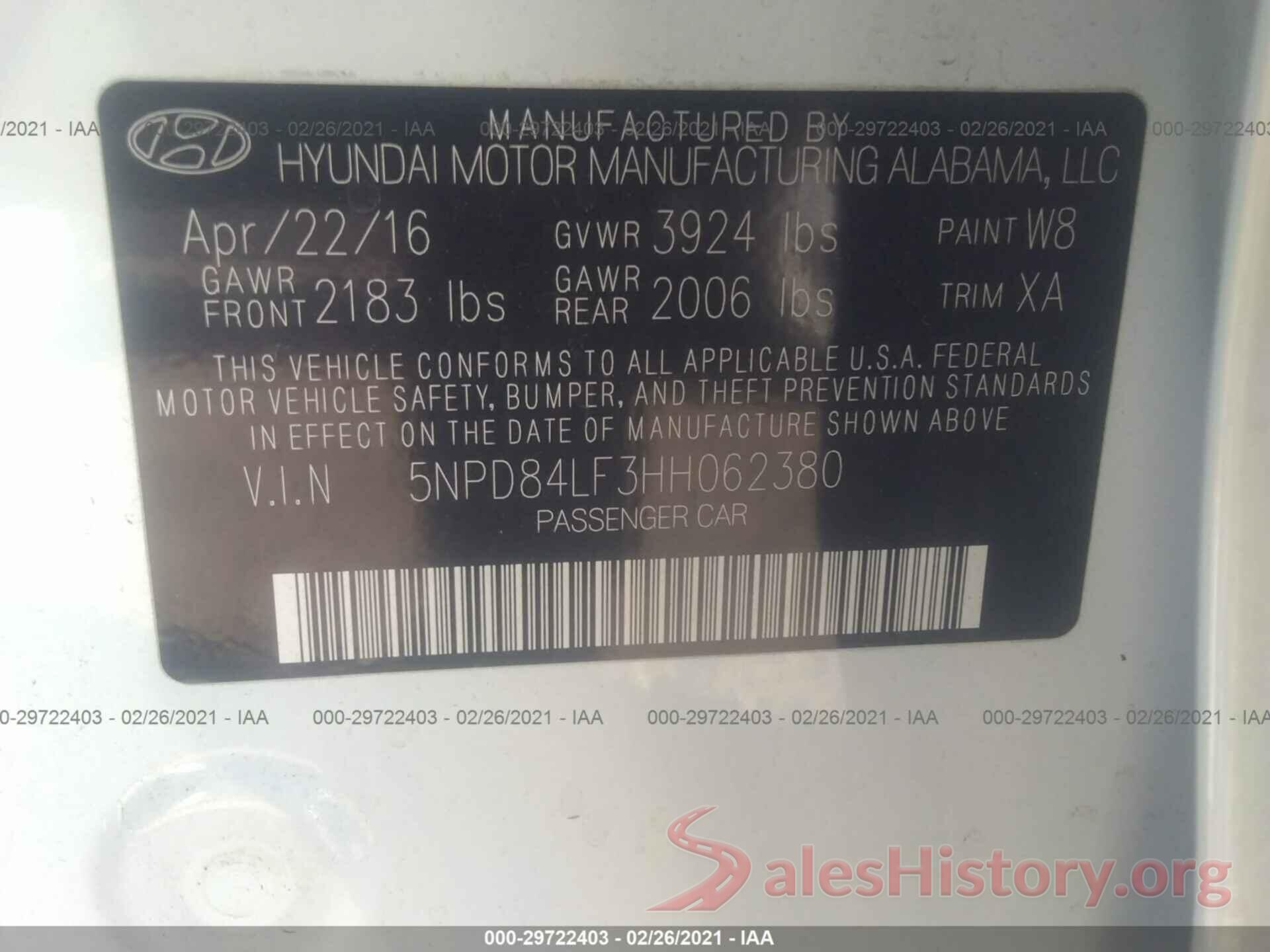 5NPD84LF3HH062380 2017 HYUNDAI ELANTRA