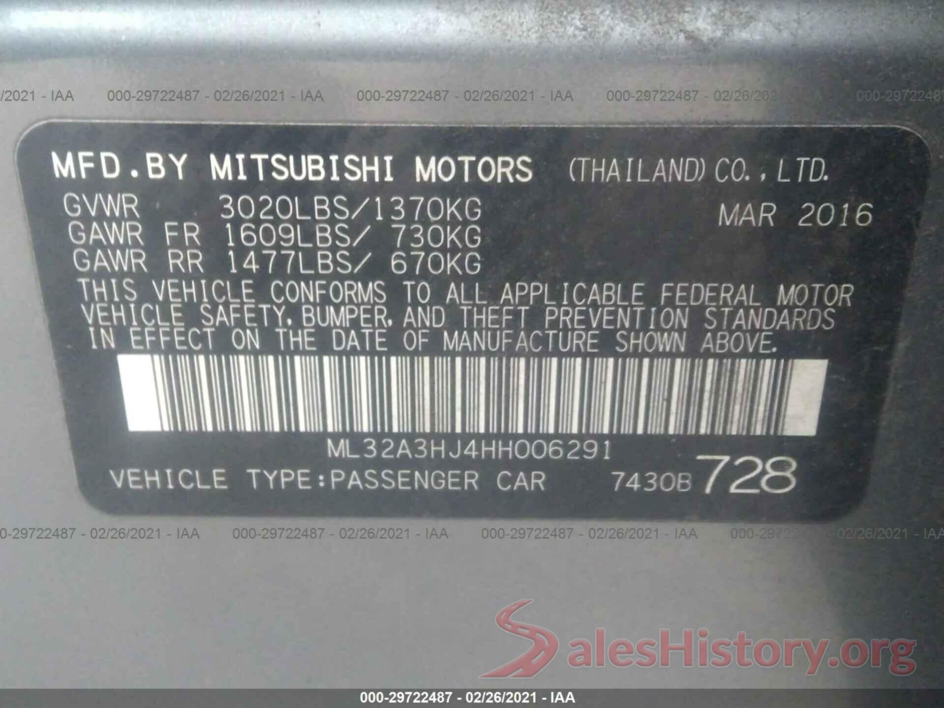 ML32A3HJ4HH006291 2017 MITSUBISHI MIRAGE