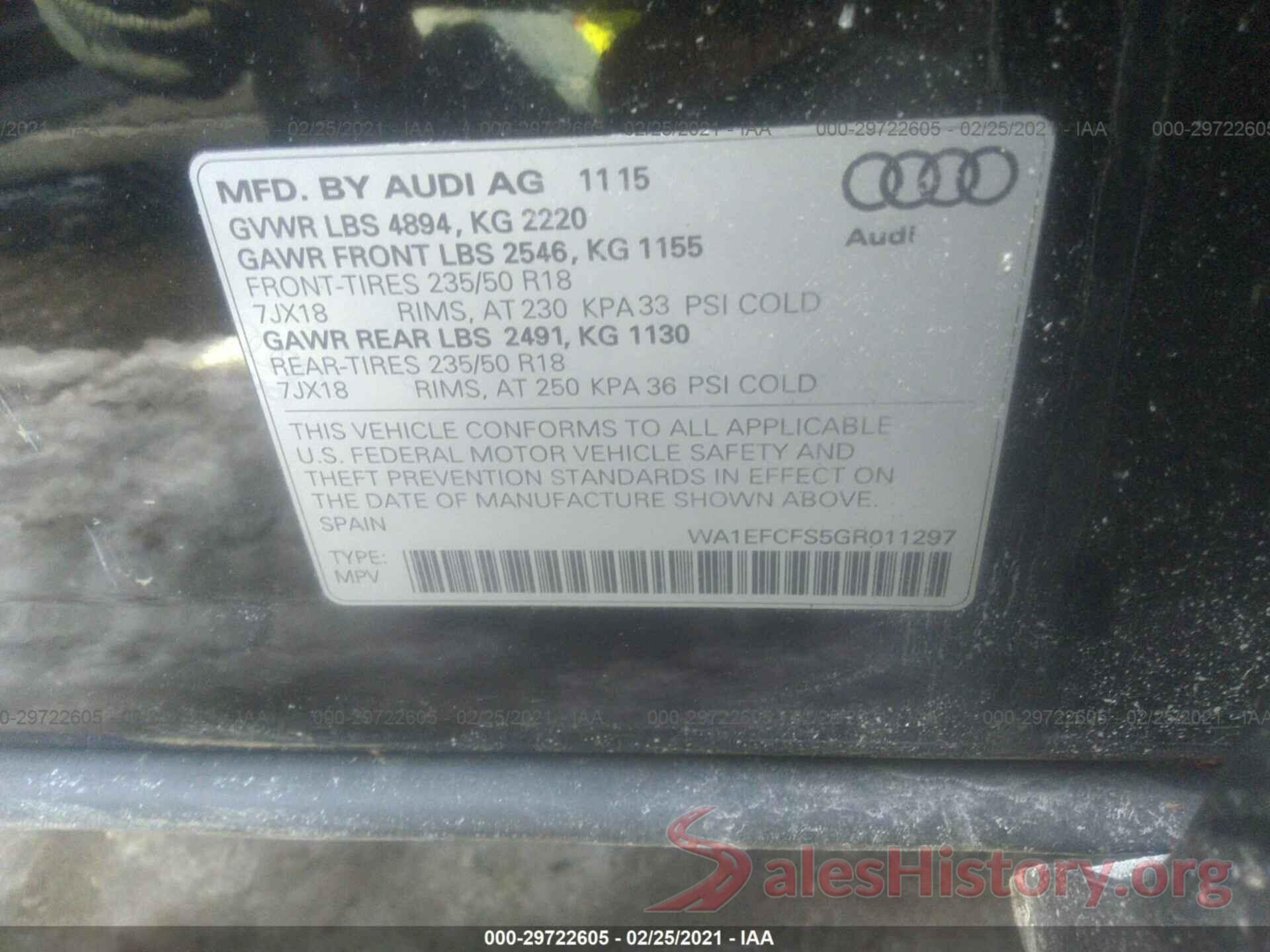 WA1EFCFS5GR011297 2016 AUDI Q3