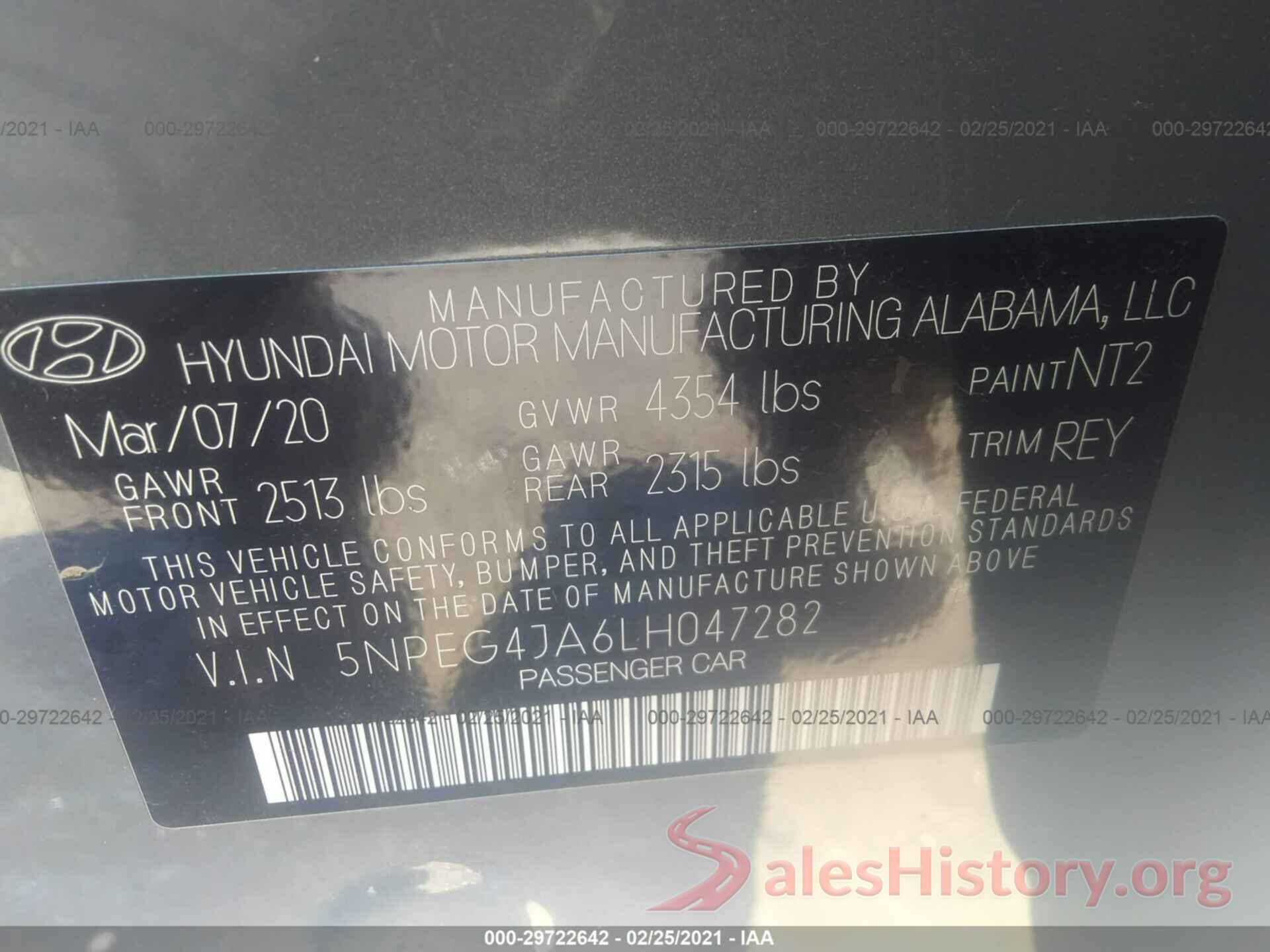 5NPEG4JA6LH047282 2020 HYUNDAI SONATA