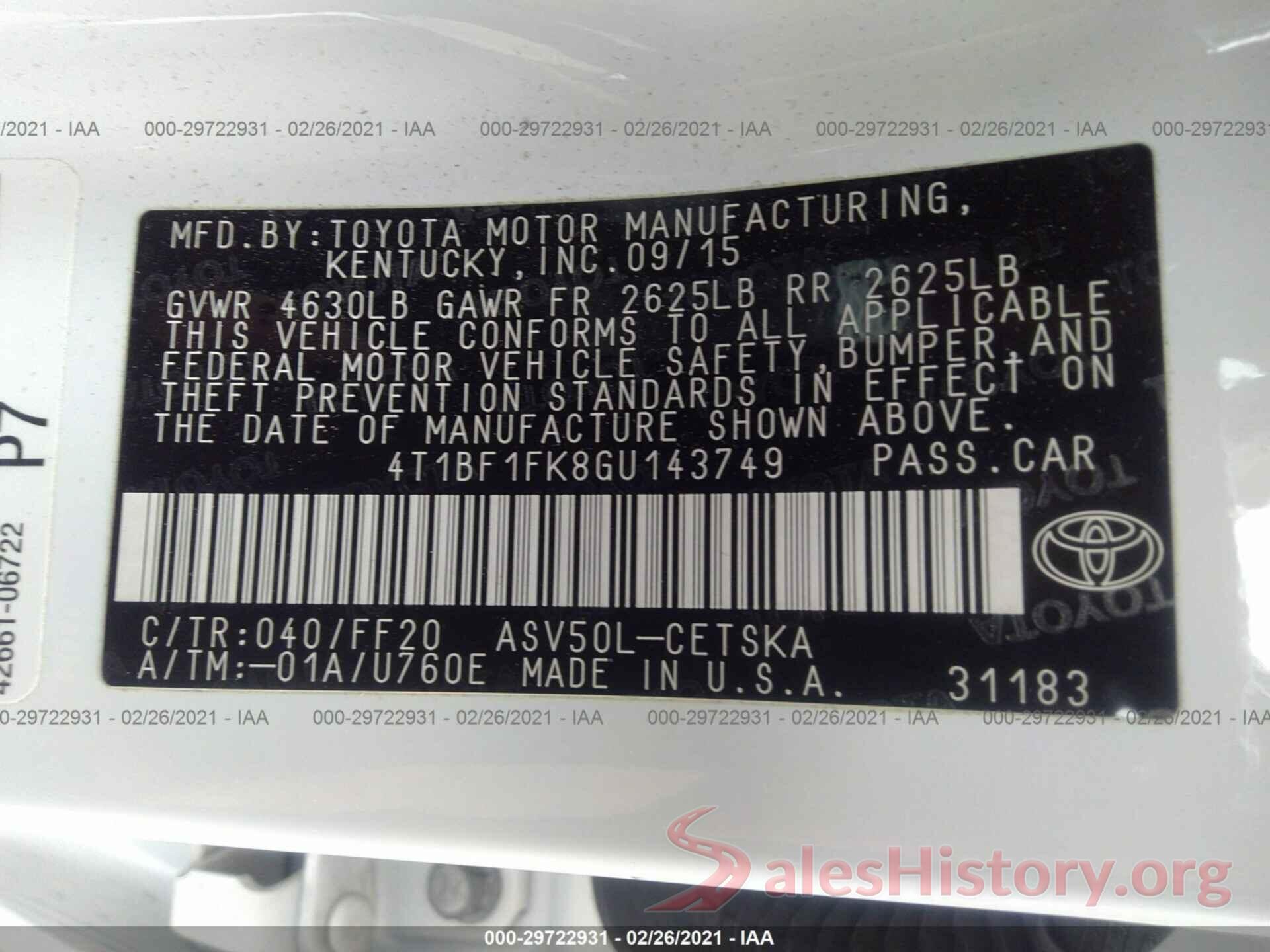 4T1BF1FK8GU143749 2016 TOYOTA CAMRY