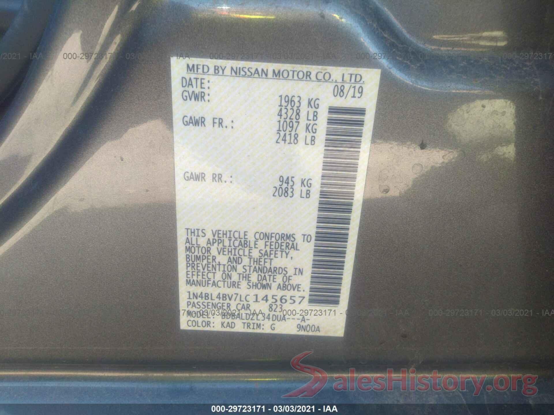 1N4BL4BV7LC145657 2020 NISSAN ALTIMA