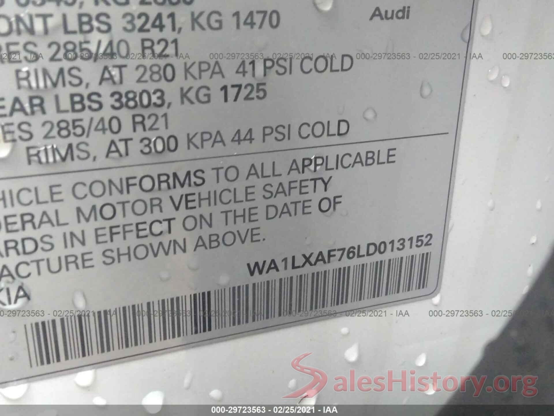 WA1LXAF76LD013152 2020 AUDI Q7