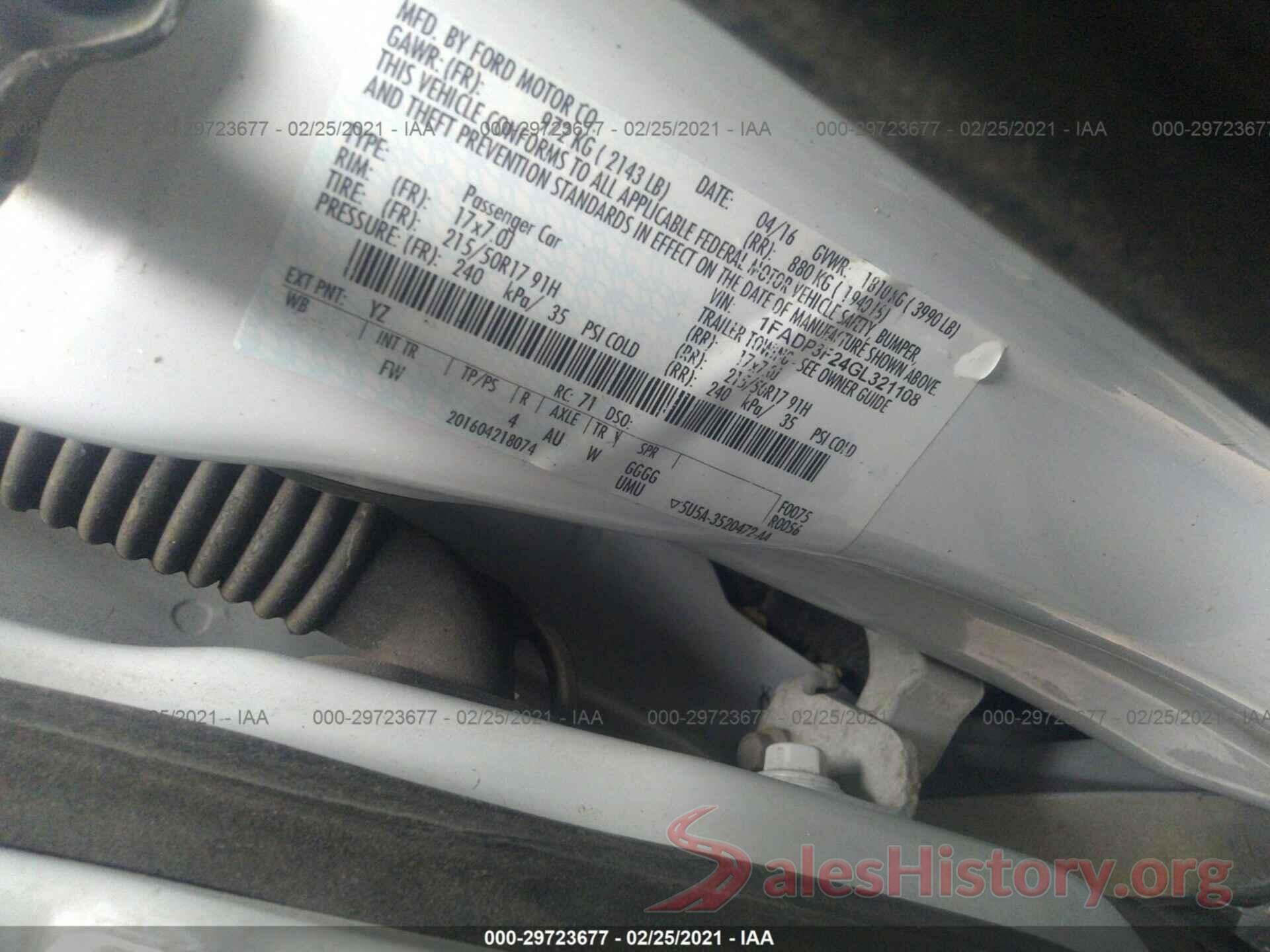 1FADP3F24GL321108 2016 FORD FOCUS