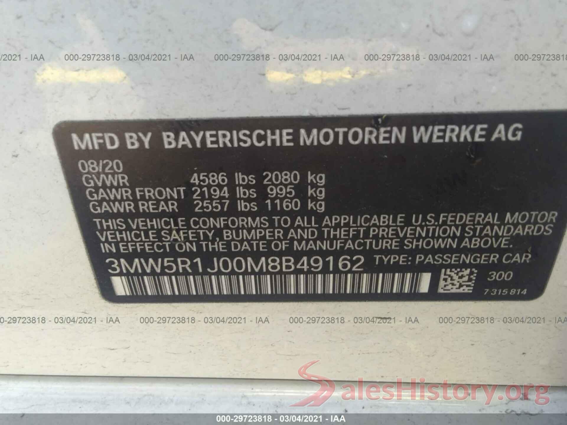 3MW5R1J00M8B49162 2021 BMW 3 SERIES