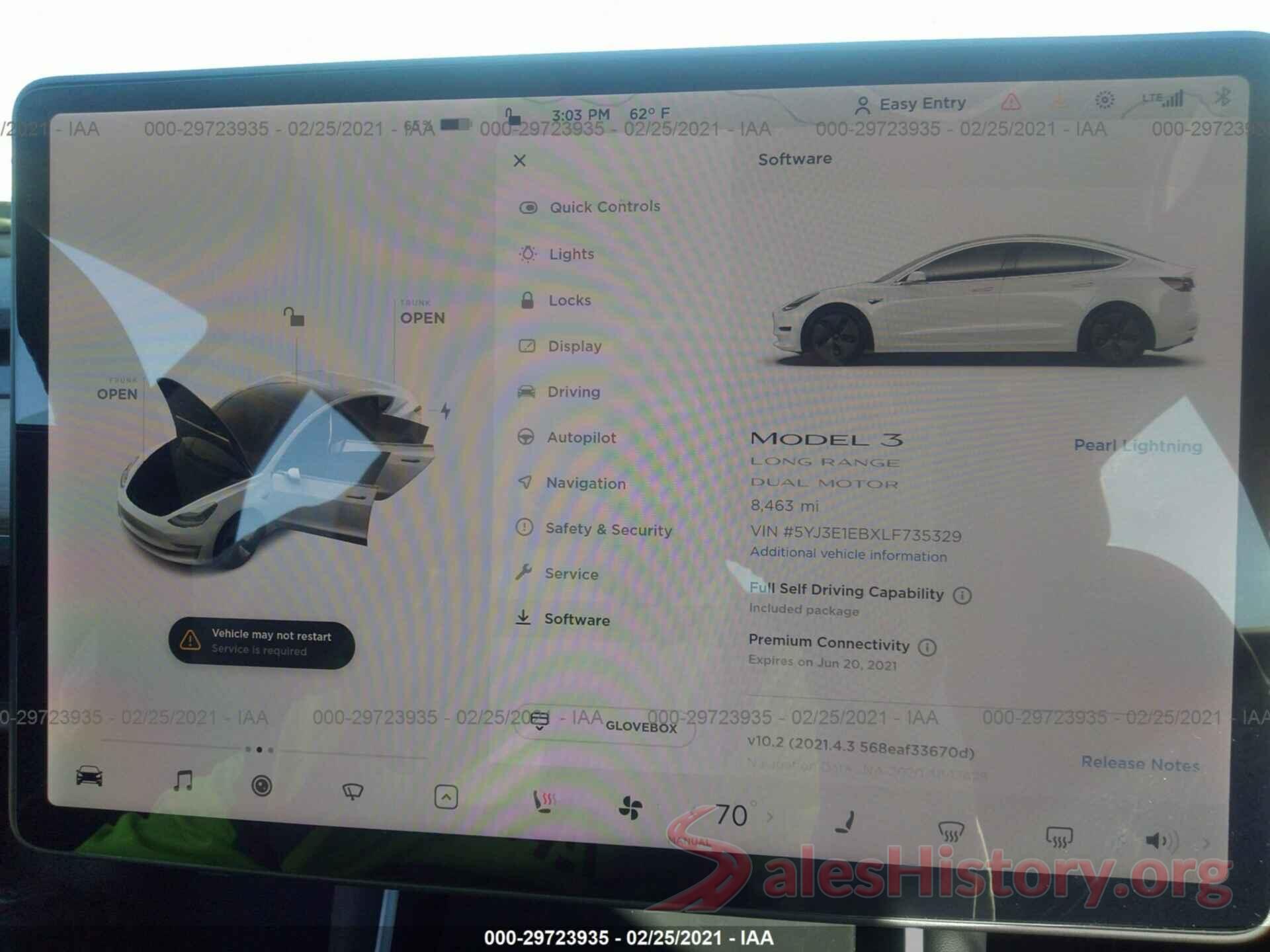 5YJ3E1EBXLF735329 2020 TESLA MODEL 3