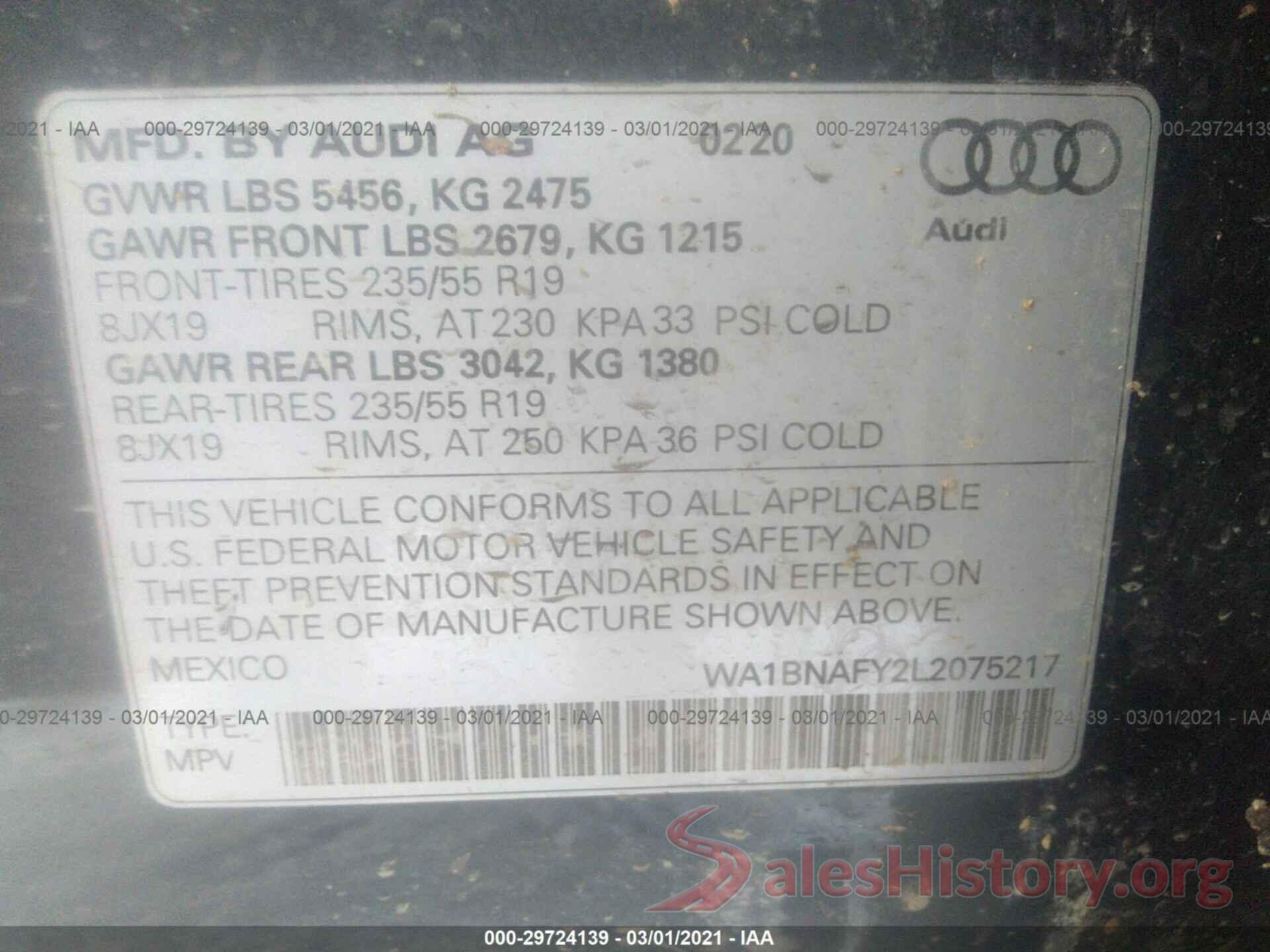 WA1BNAFY2L2075217 2020 AUDI Q5