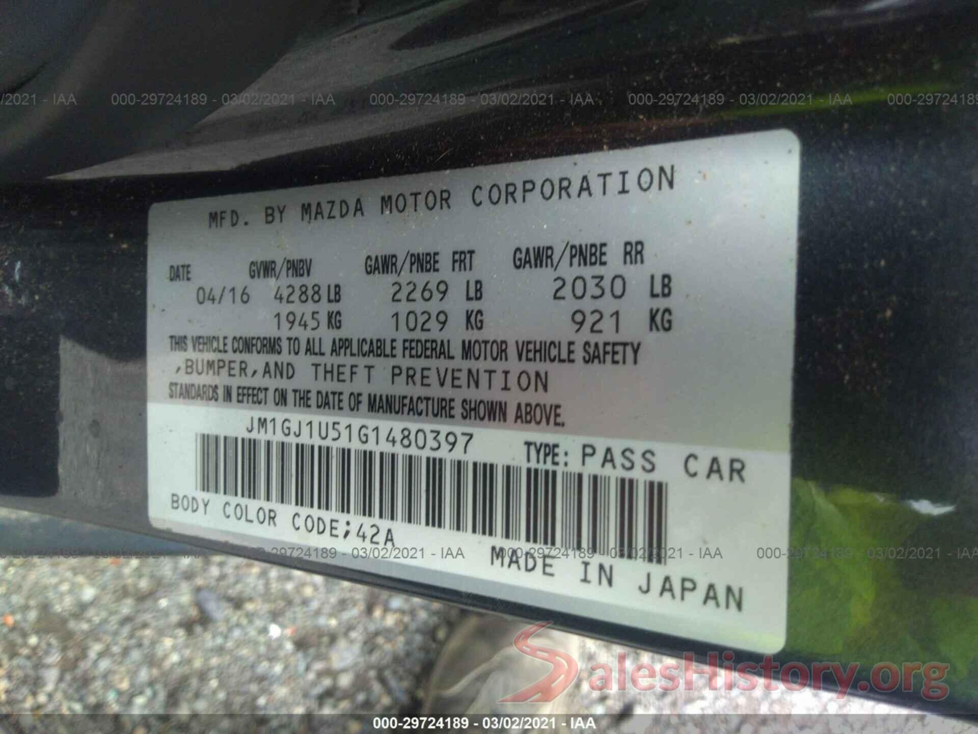 JM1GJ1U51G1480397 2016 MAZDA MAZDA6