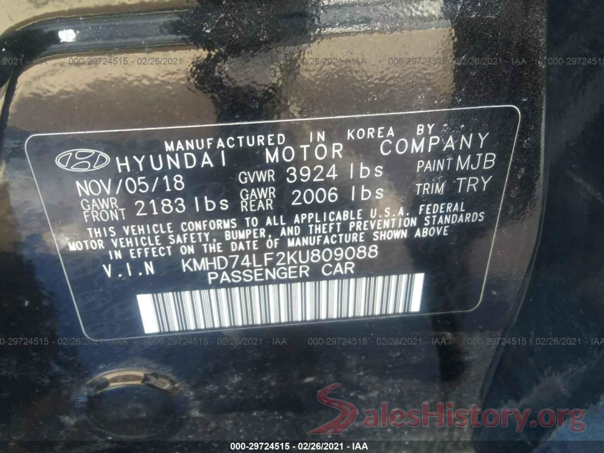 KMHD74LF2KU809088 2019 HYUNDAI ELANTRA