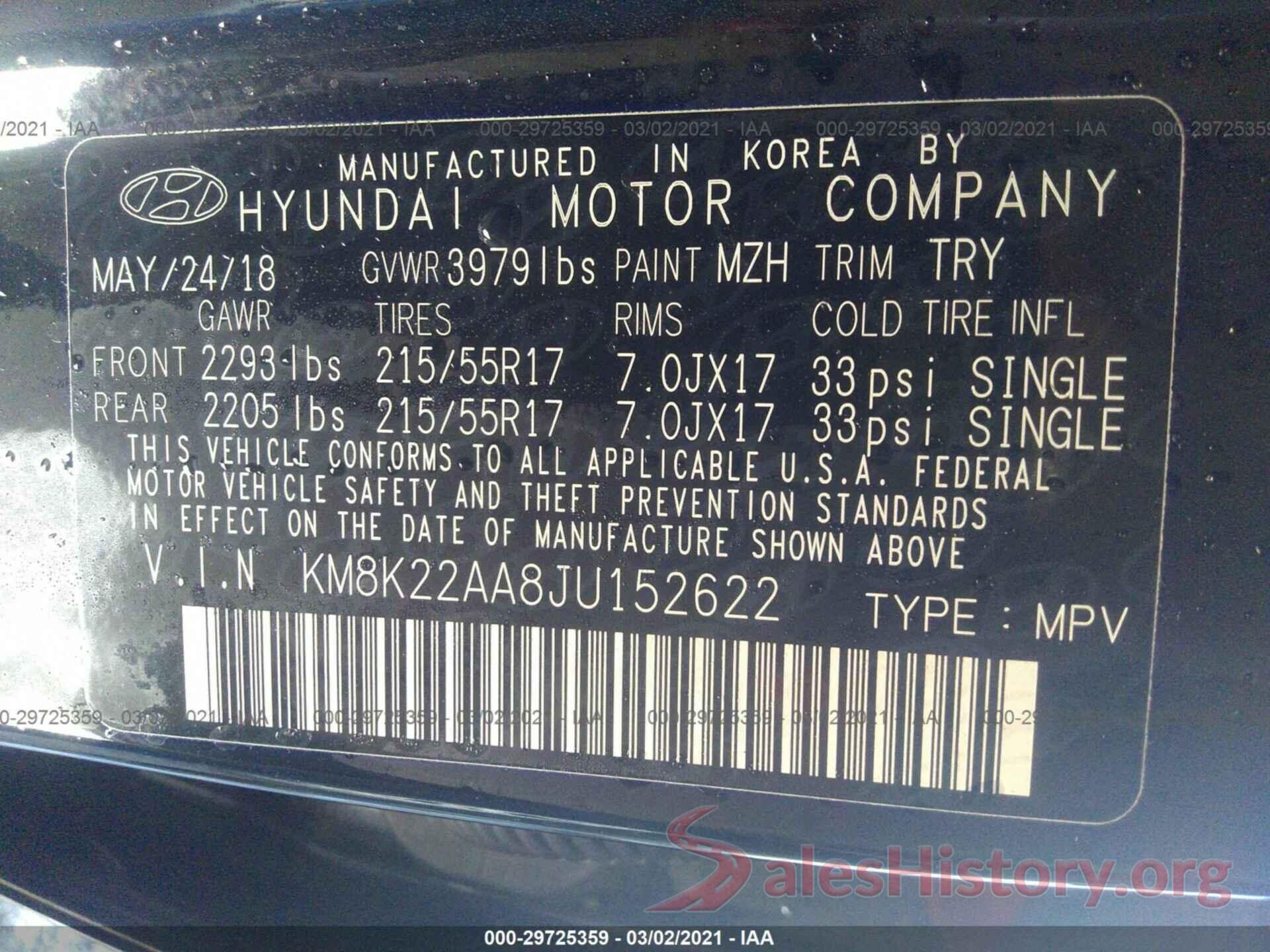 KM8K22AA8JU152622 2018 HYUNDAI KONA