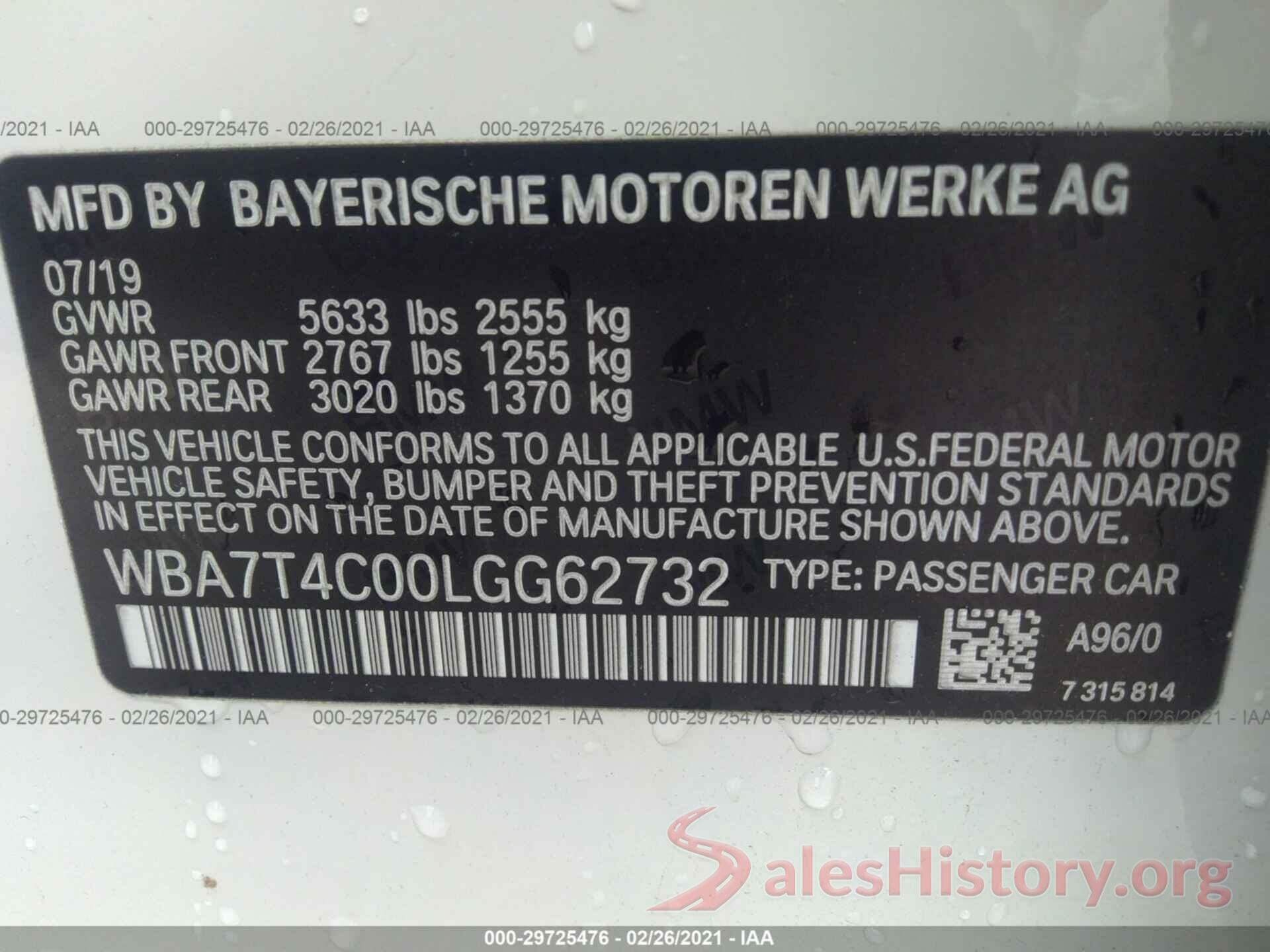 WBA7T4C00LGG62732 2020 BMW 7 SERIES