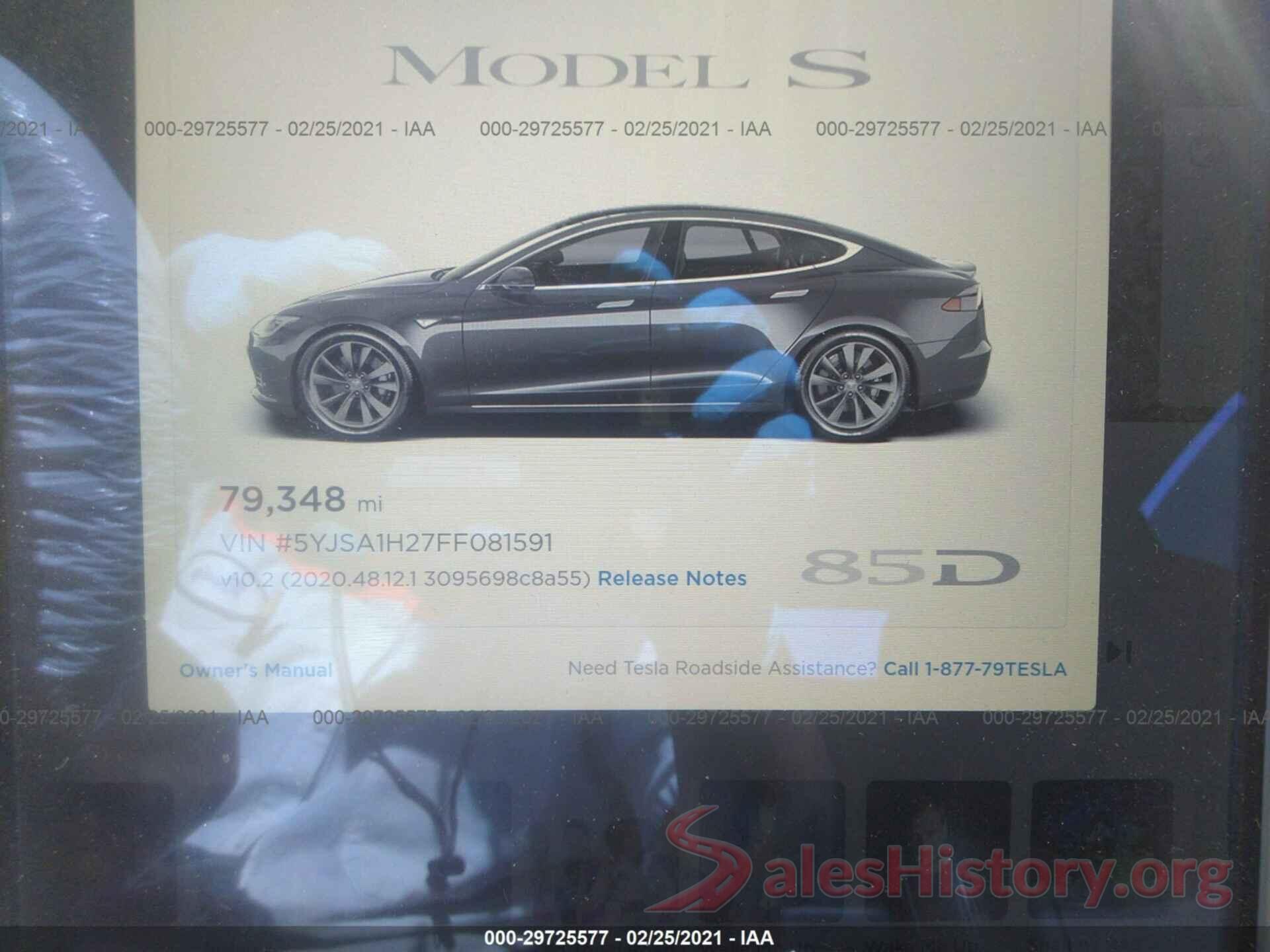 5YJSA1H27FF081591 2015 TESLA MODEL S