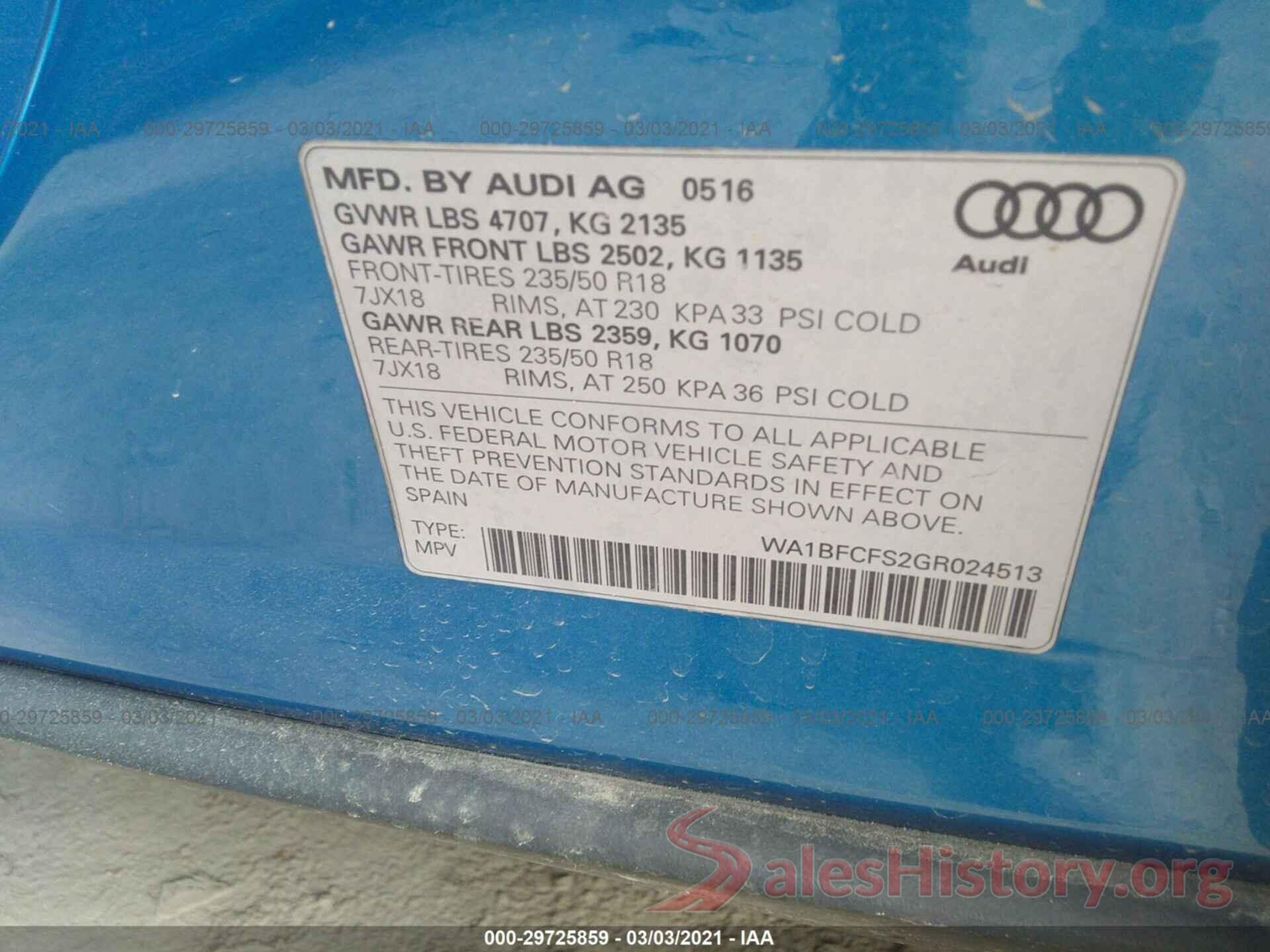 WA1BFCFS2GR024513 2016 AUDI Q3