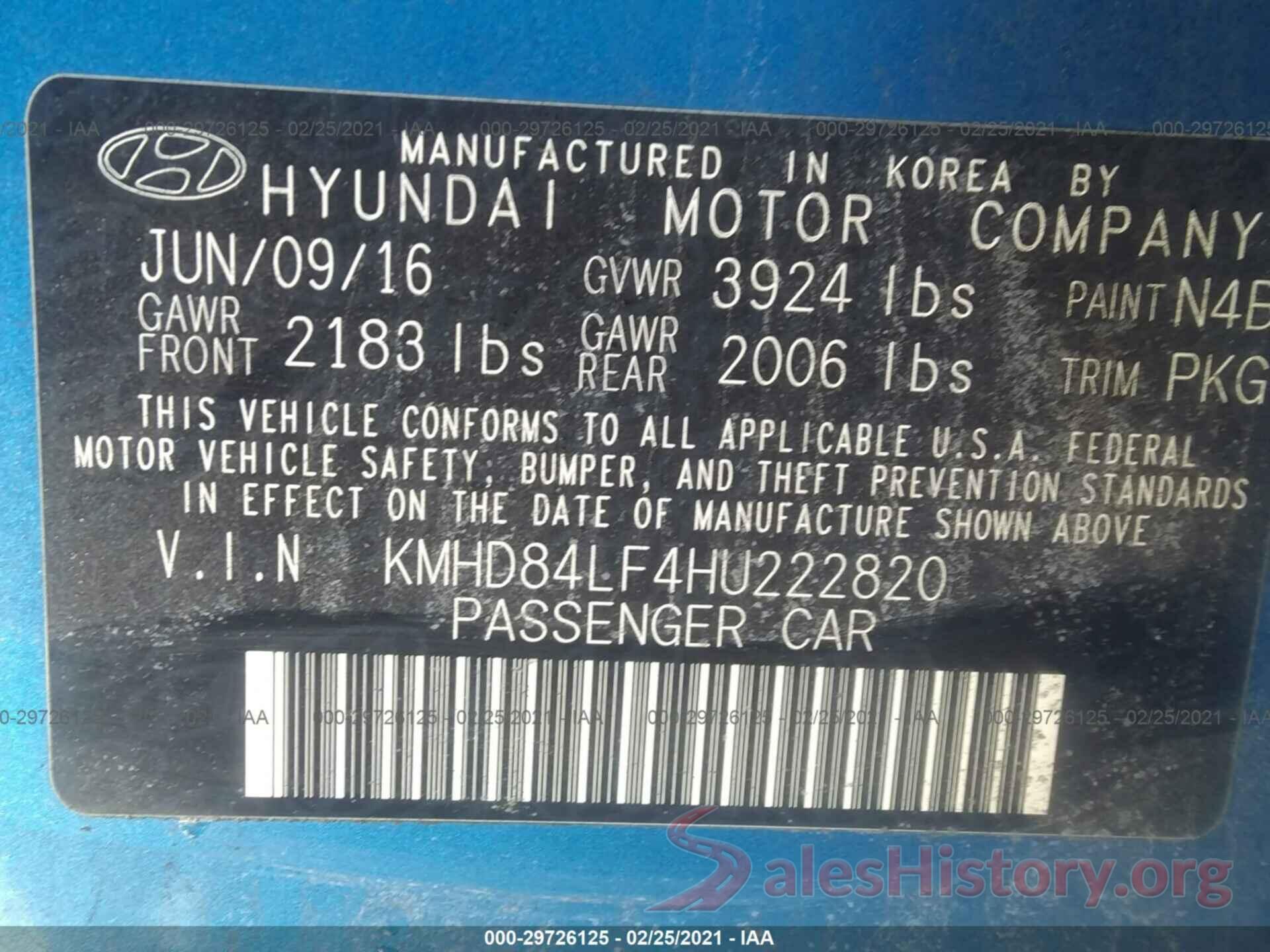 KMHD84LF4HU222820 2017 HYUNDAI ELANTRA