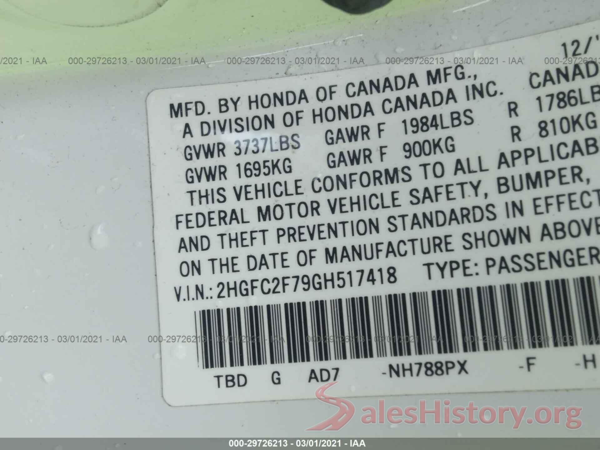 2HGFC2F79GH517418 2016 HONDA CIVIC SEDAN