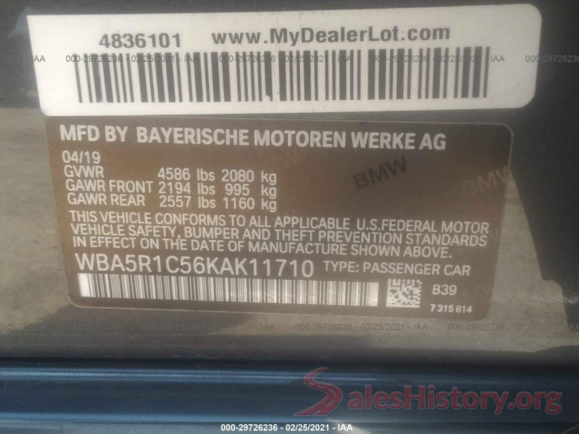 WBA5R1C56KAK11710 2019 BMW 3 SERIES