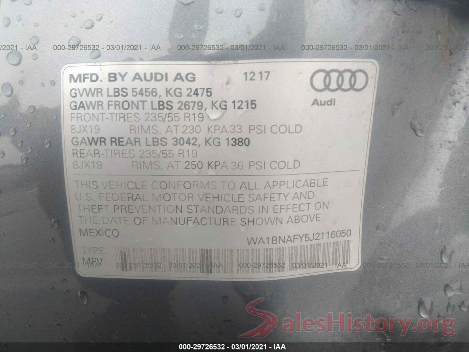 WA1BNAFY5J2116050 2018 AUDI Q5