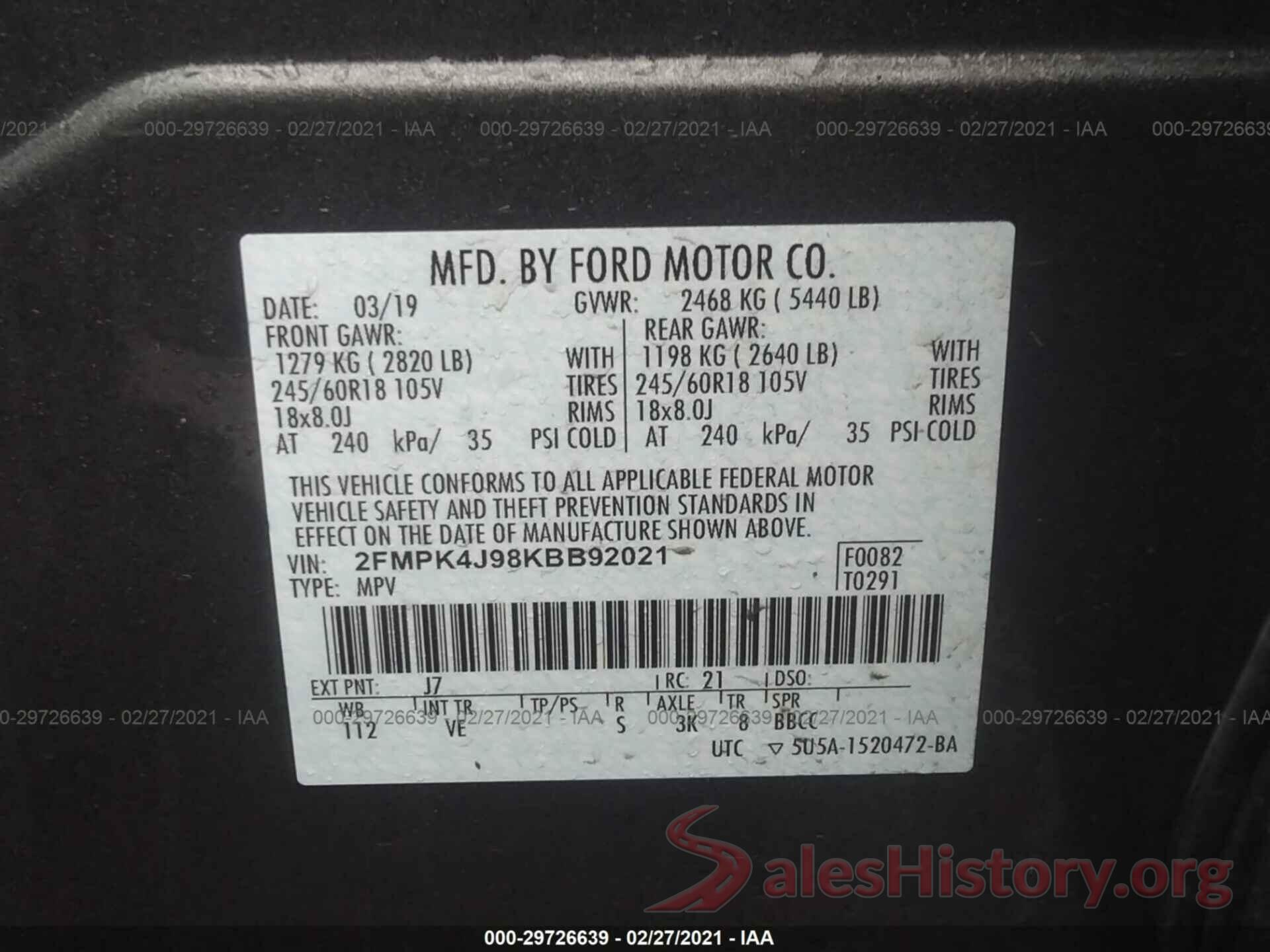 2FMPK4J98KBB92021 2019 FORD EDGE