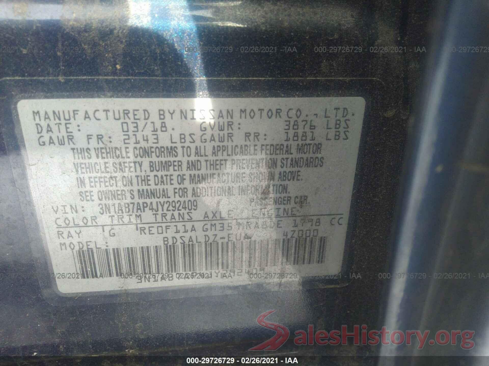 3N1AB7AP4JY292409 2018 NISSAN SENTRA