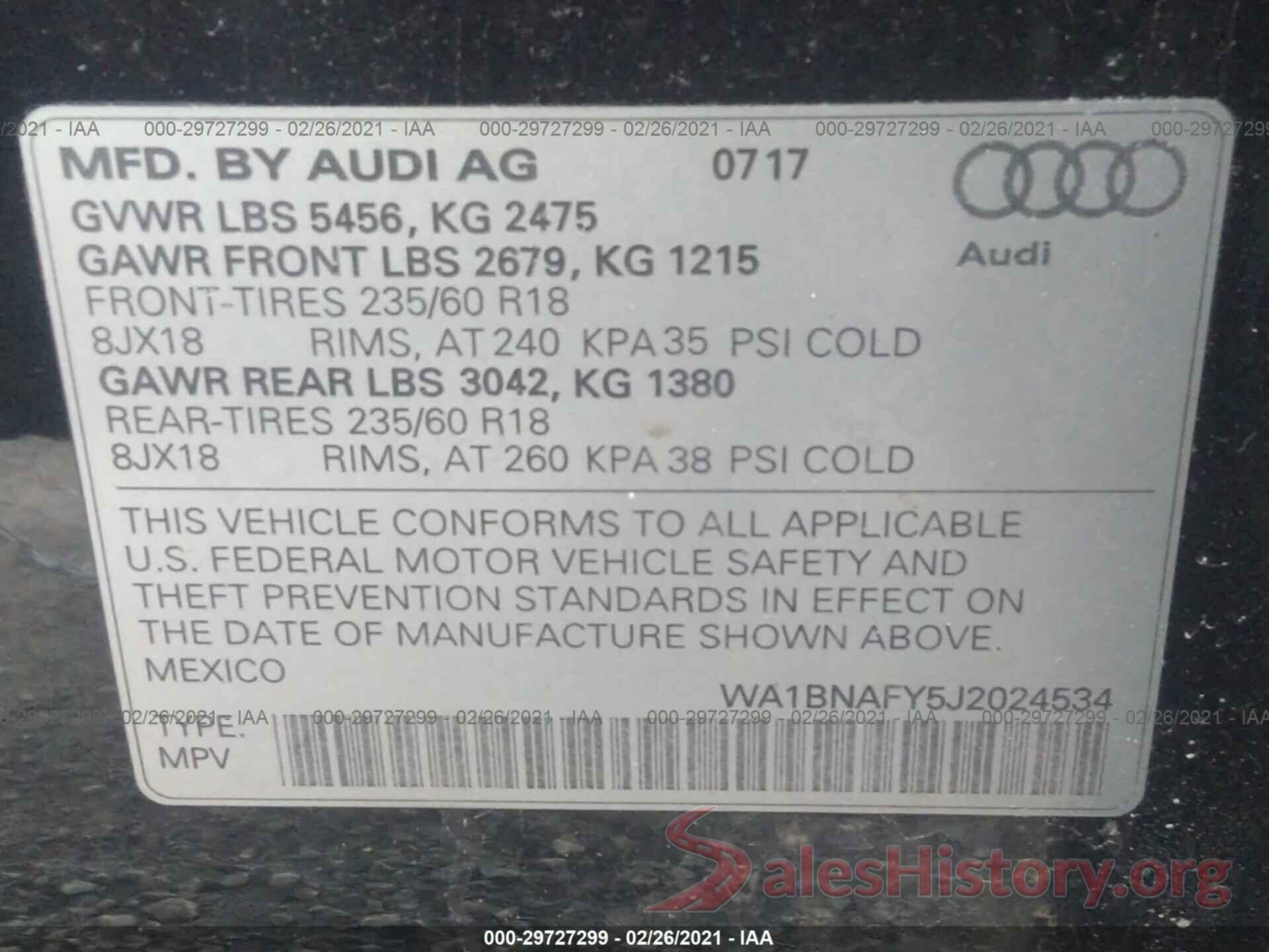 WA1BNAFY5J2024534 2018 AUDI Q5