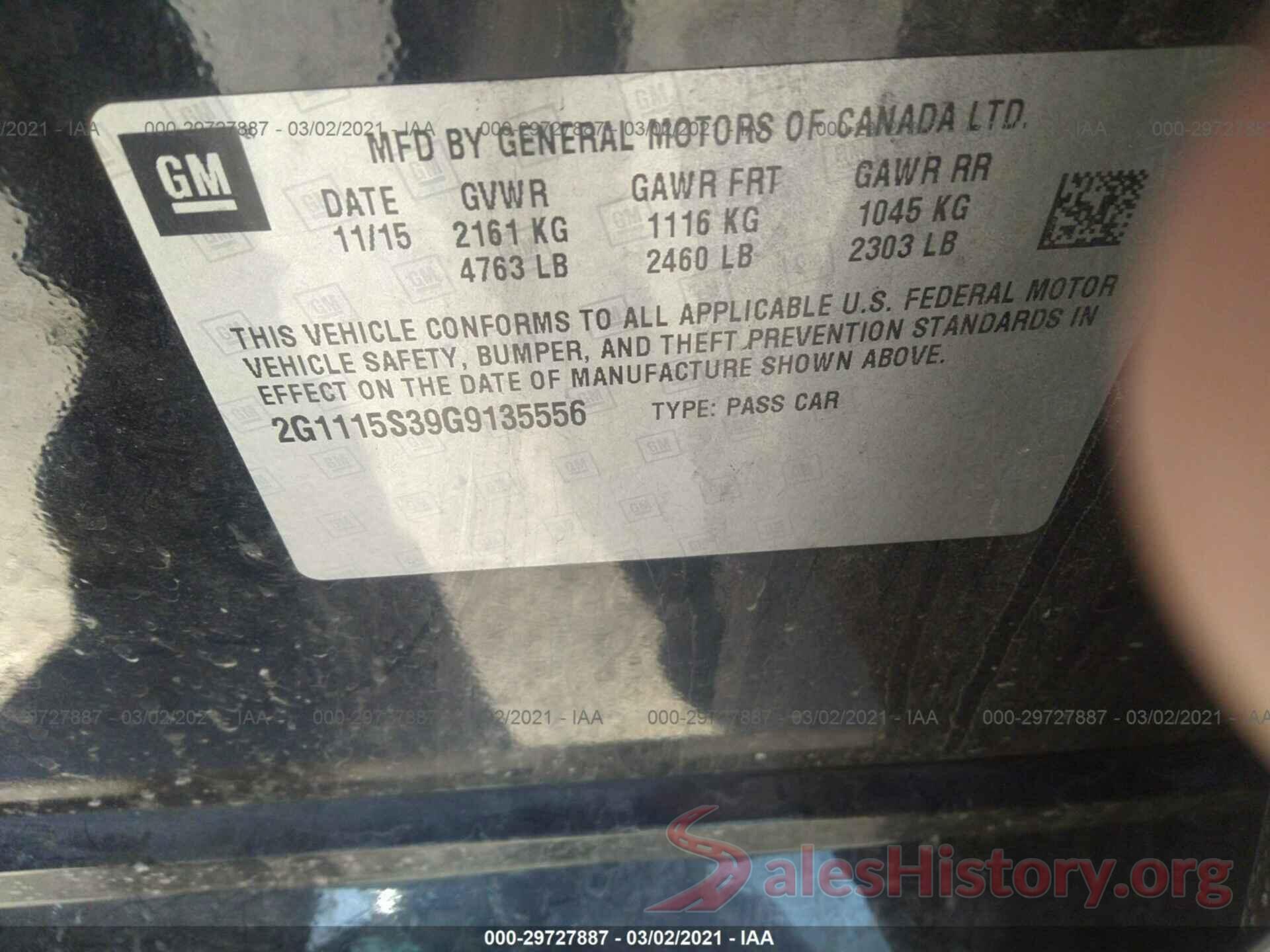 2G1115S39G9135556 2016 CHEVROLET IMPALA