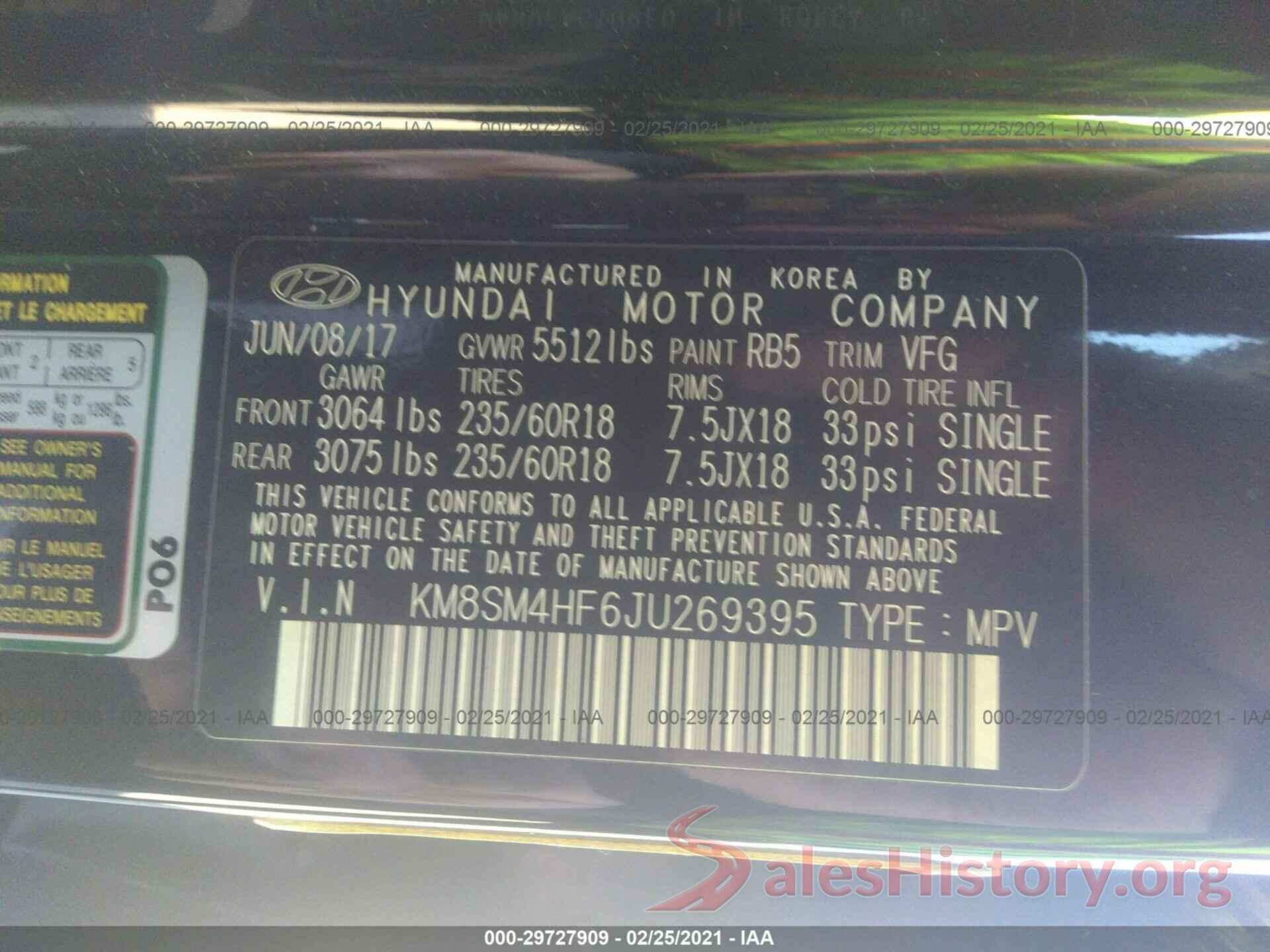 KM8SM4HF6JU269395 2018 HYUNDAI SANTA FE