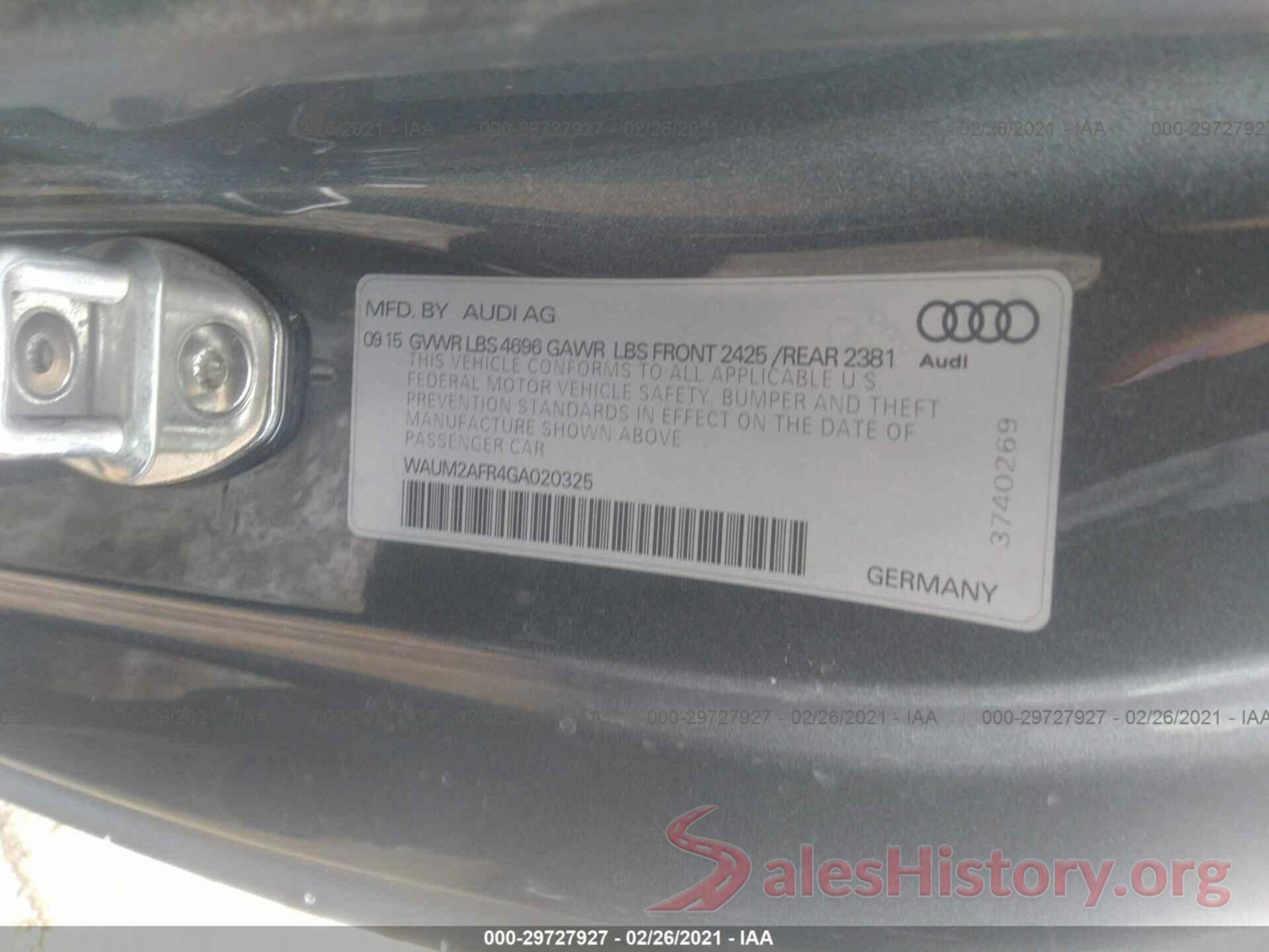 WAUM2AFR4GA020325 2016 AUDI A5