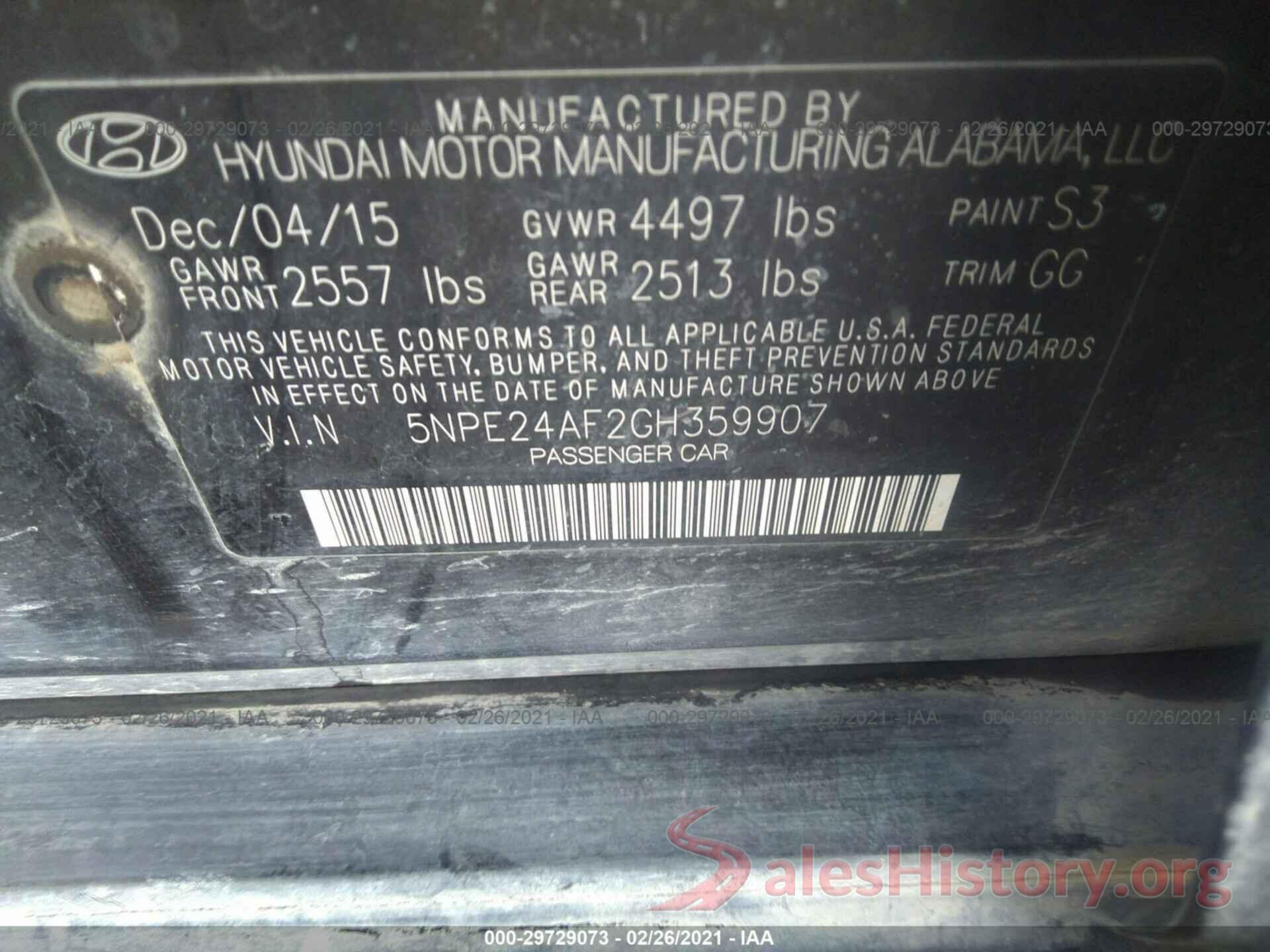 5NPE24AF2GH359907 2016 HYUNDAI SONATA